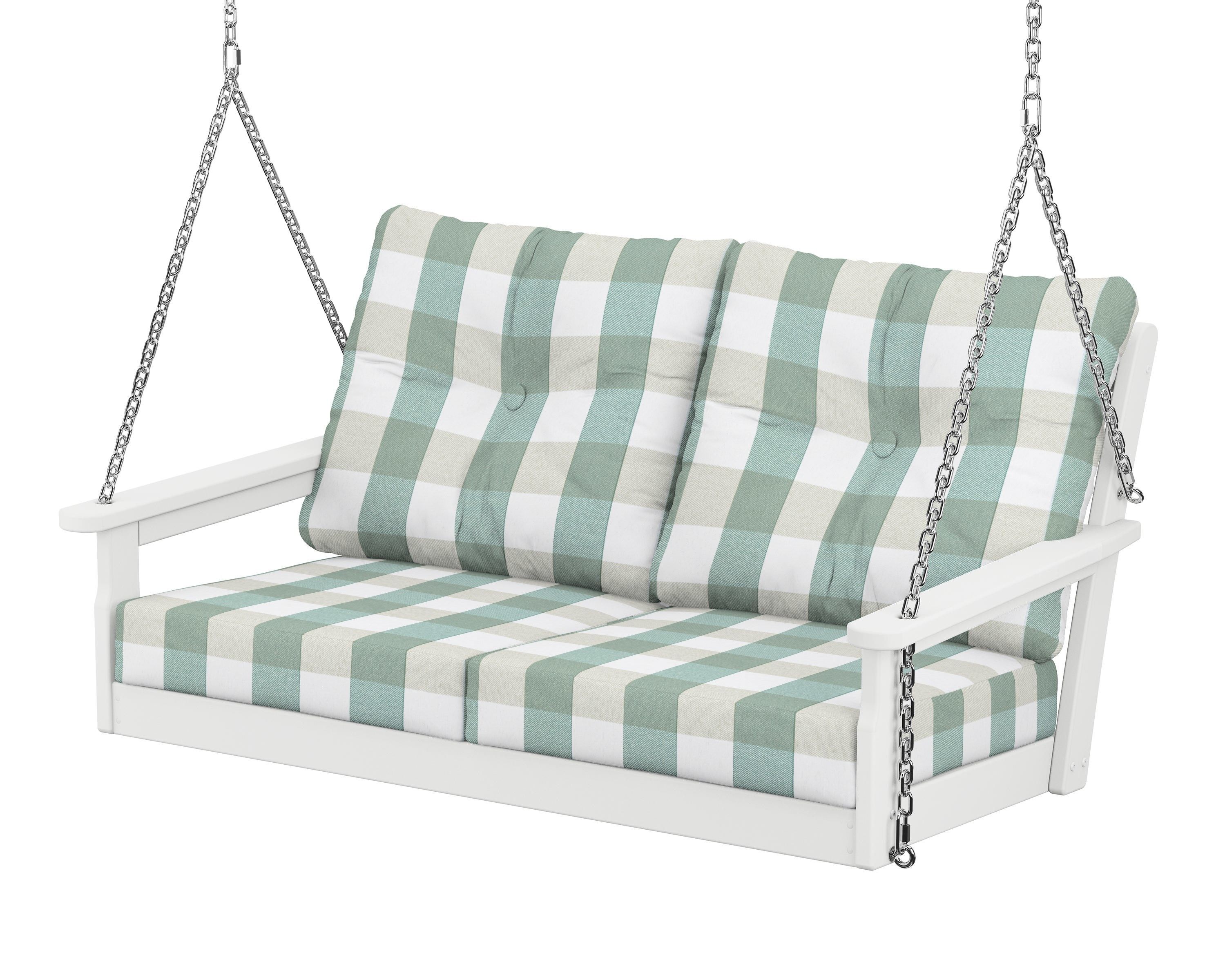 POLYWOOD® Vineyard Deep Seating Swing in White / Buffalo Plaid Glacier Spa
