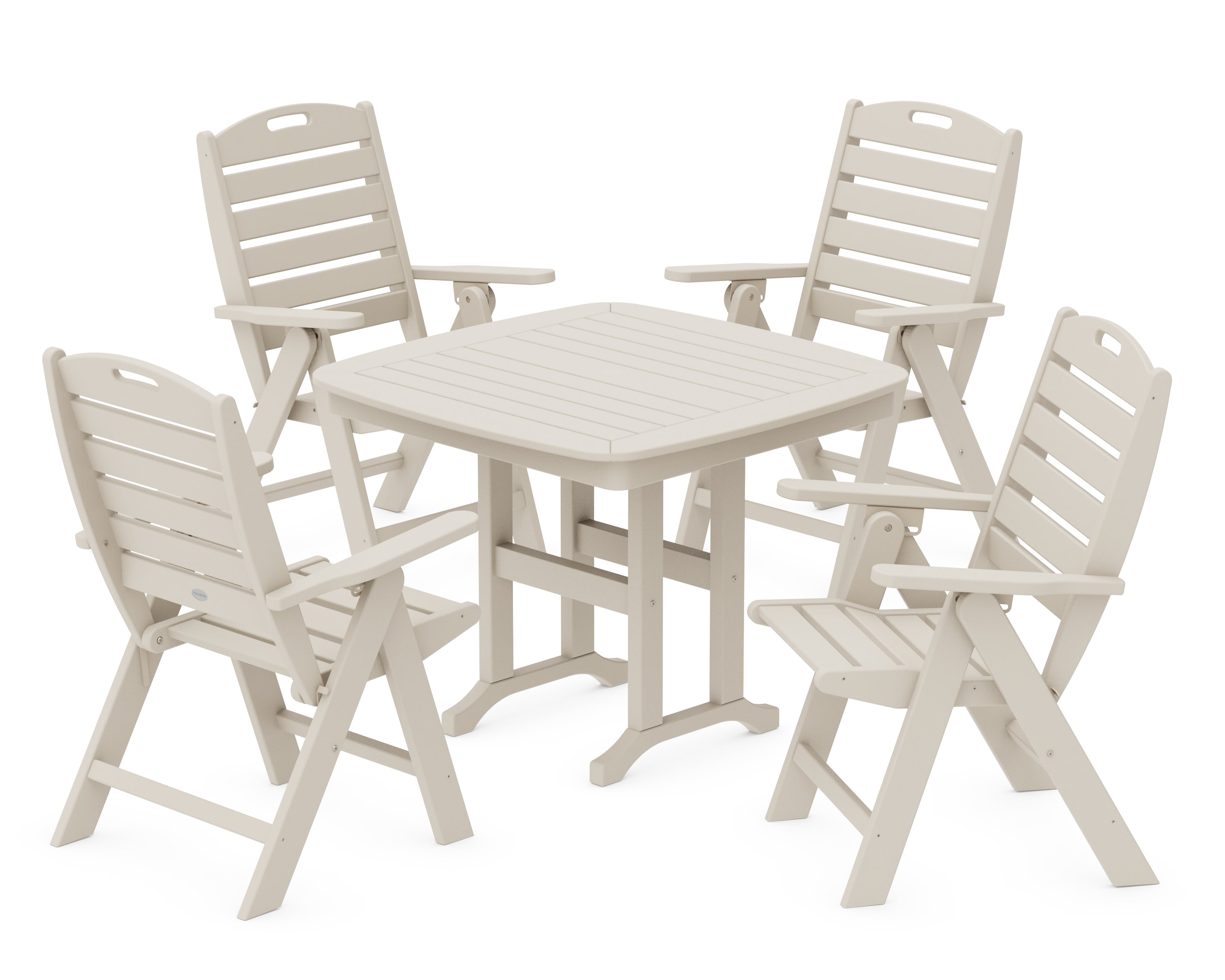 POLYWOOD® Nautical Folding Highback Chair 5-Piece Dining Set in Sand