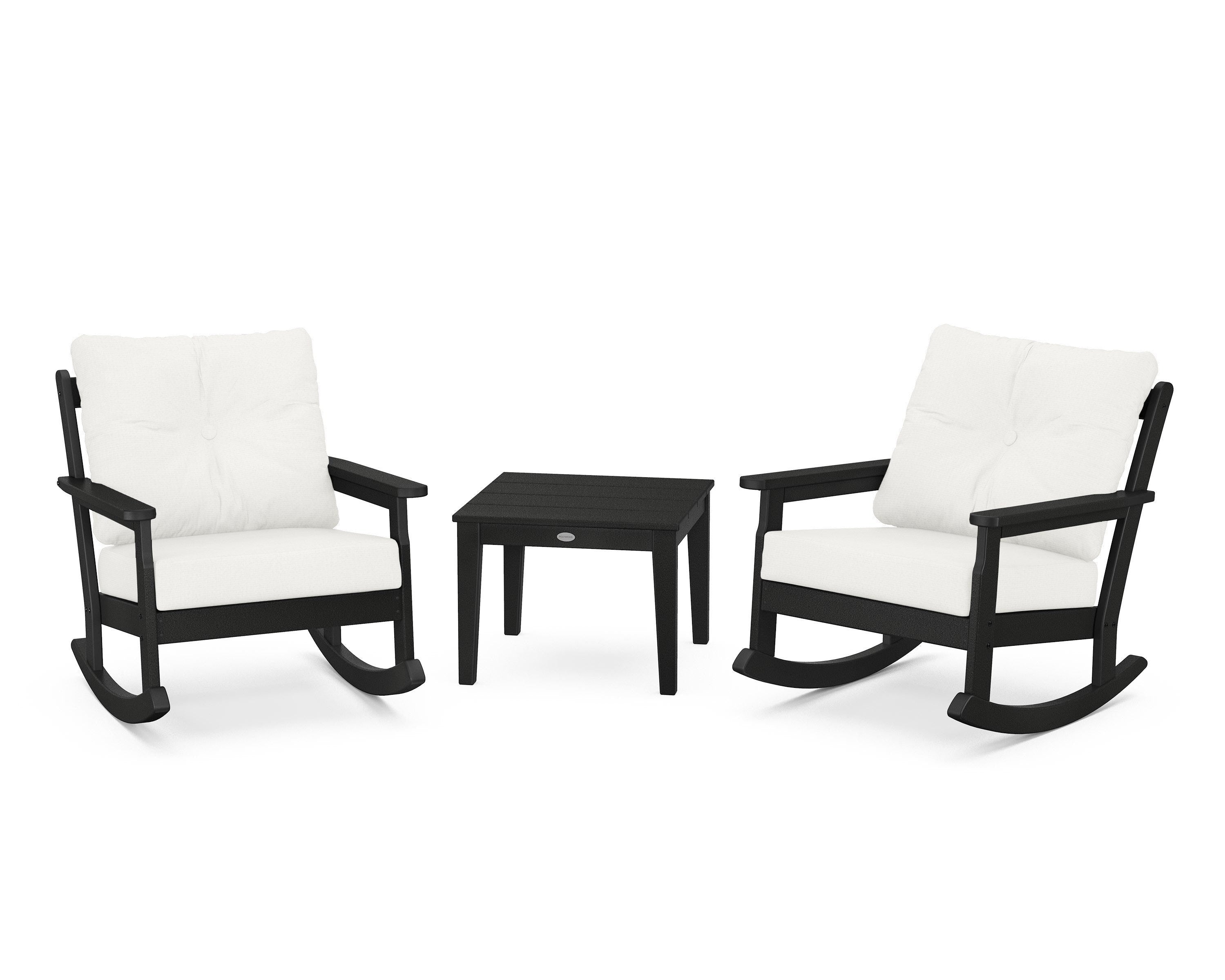 POLYWOOD® Vineyard 3-Piece Deep Seating Rocker Set in Black / Natural Linen