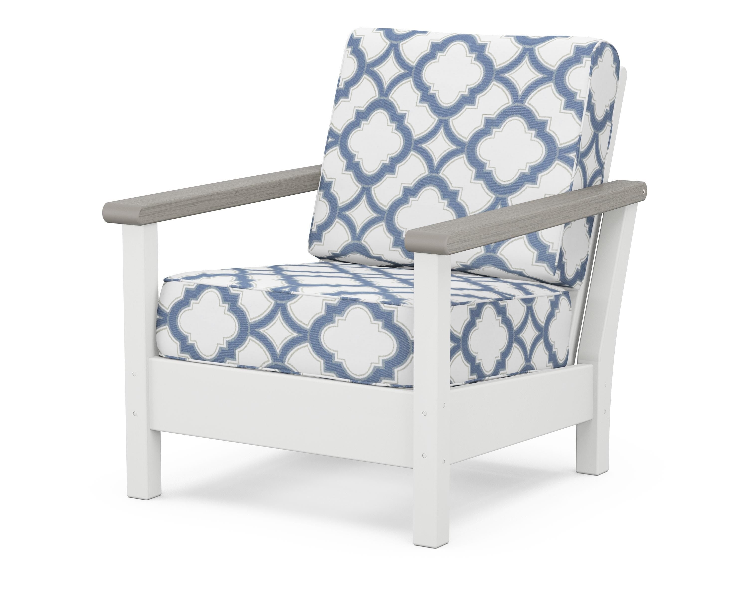 POLYWOOD® Harbour Deep Seating Chair in White / Driftwood / Trellis Sky Blue