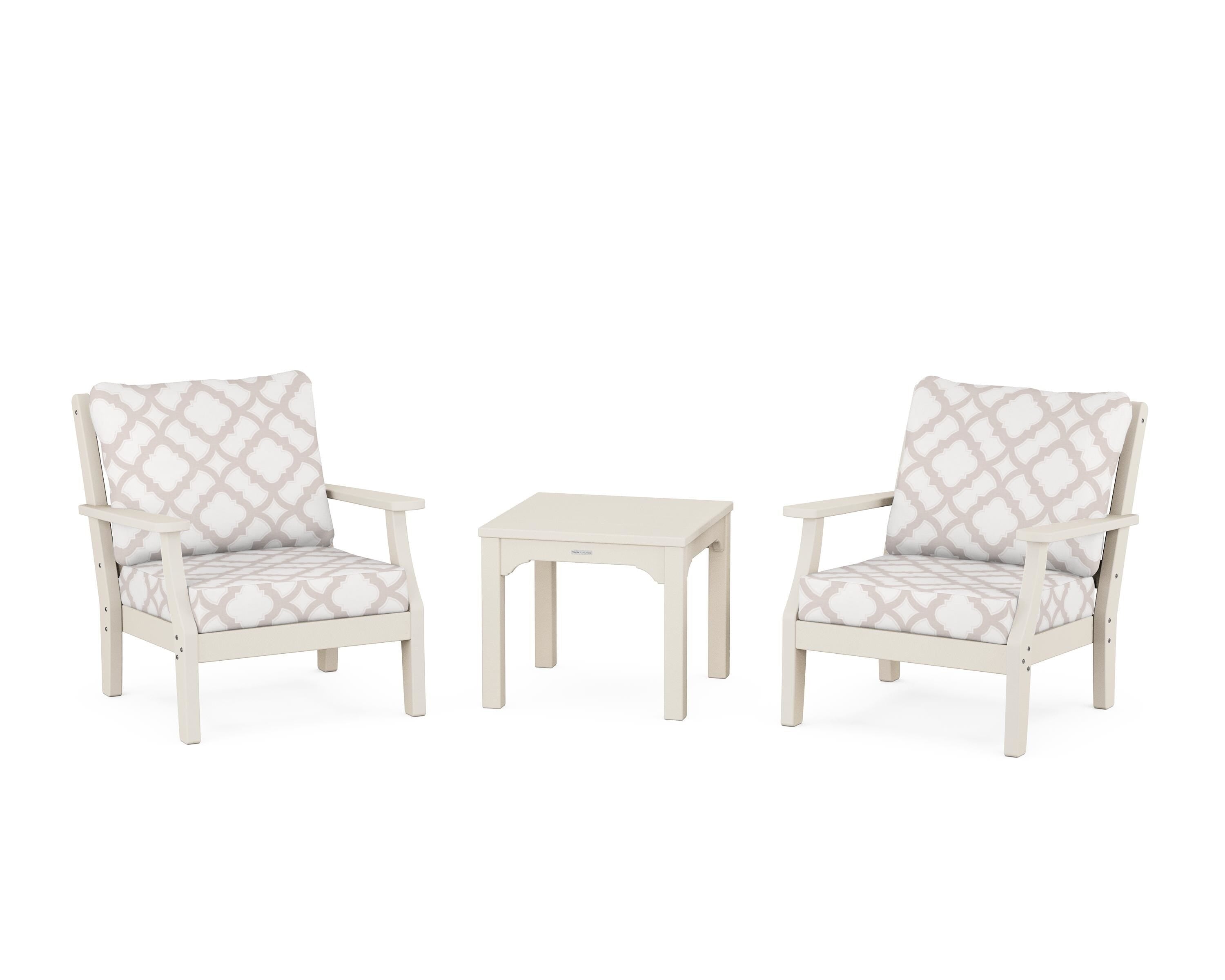 Martha Stewart by POLYWOOD® Chinoiserie 3-Piece Deep Seating Set in Sand / Trellis Dune Burlap