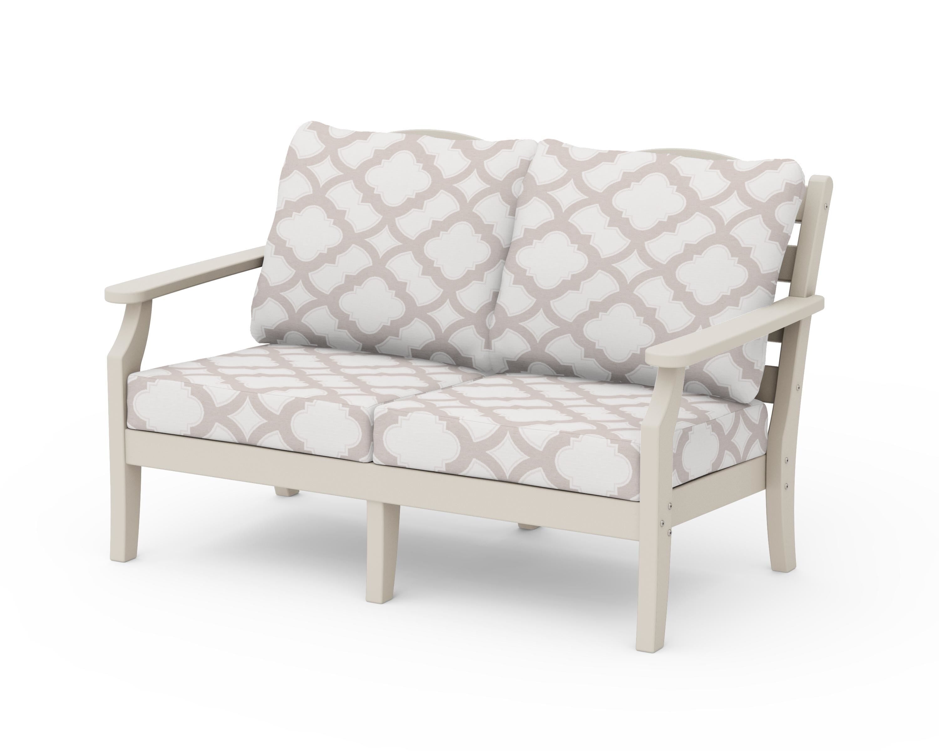 Draper James™ by POLYWOOD® Savannah Deep Seating Loveseat in Sand / Trellis Dune Burlap