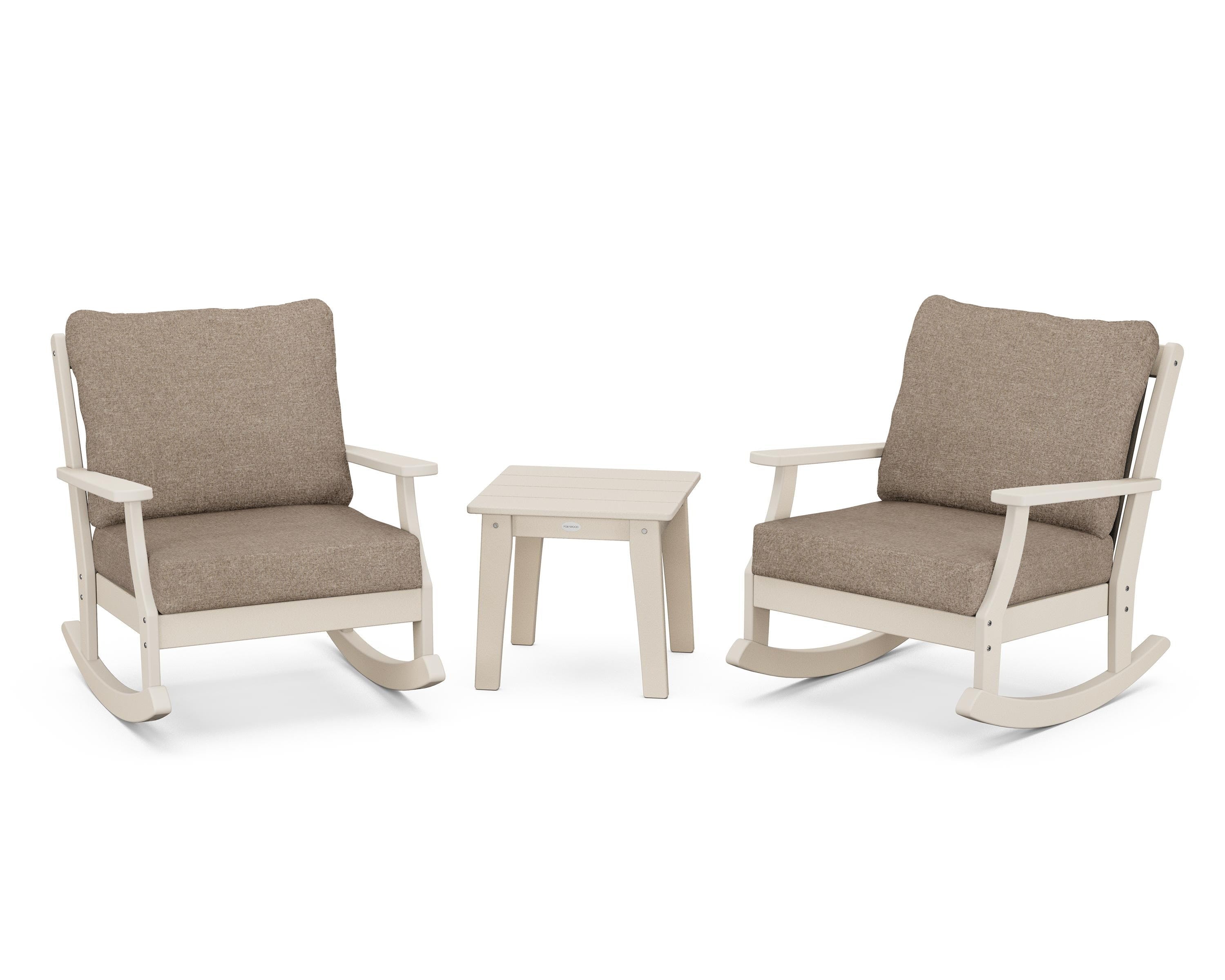 POLYWOOD® Braxton 3-Piece Deep Seating Rocker Set in Sand / Spiced Burlap