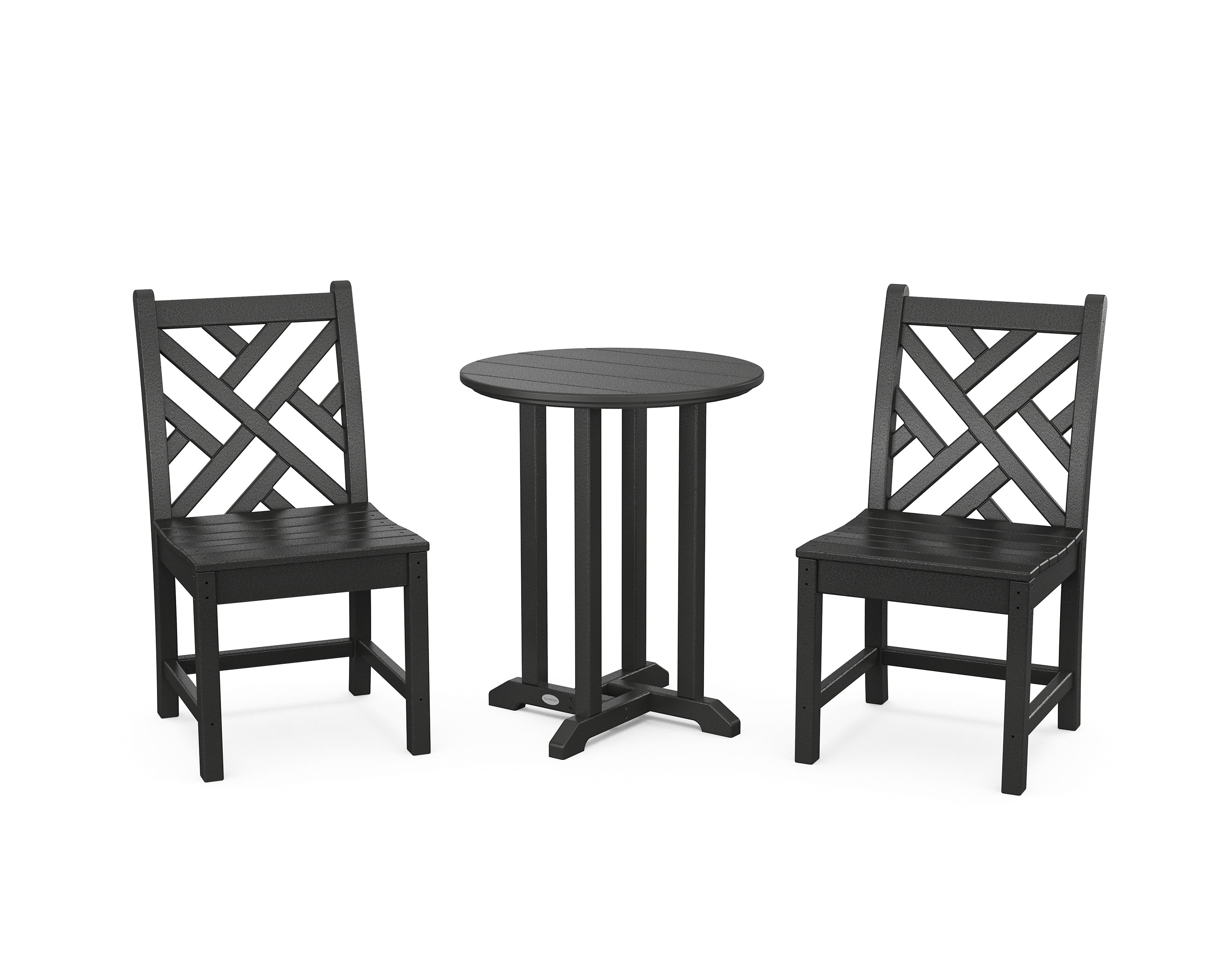 POLYWOOD® Chippendale Side Chair 3-Piece Round Bistro Dining Set in Black