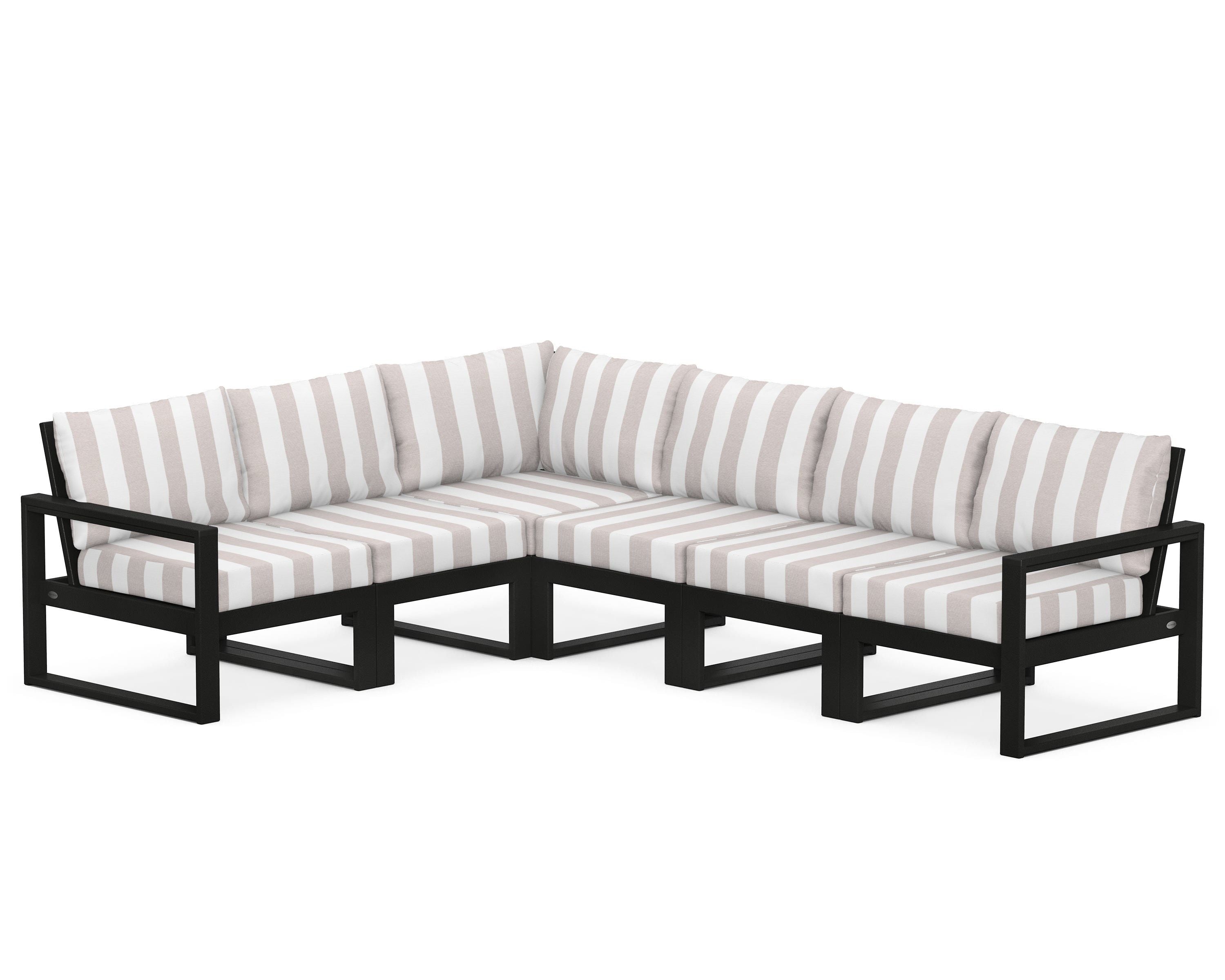 POLYWOOD® EDGE 6-Piece Modular Deep Seating Set in Black / Cabana Stripe Dune Burlap