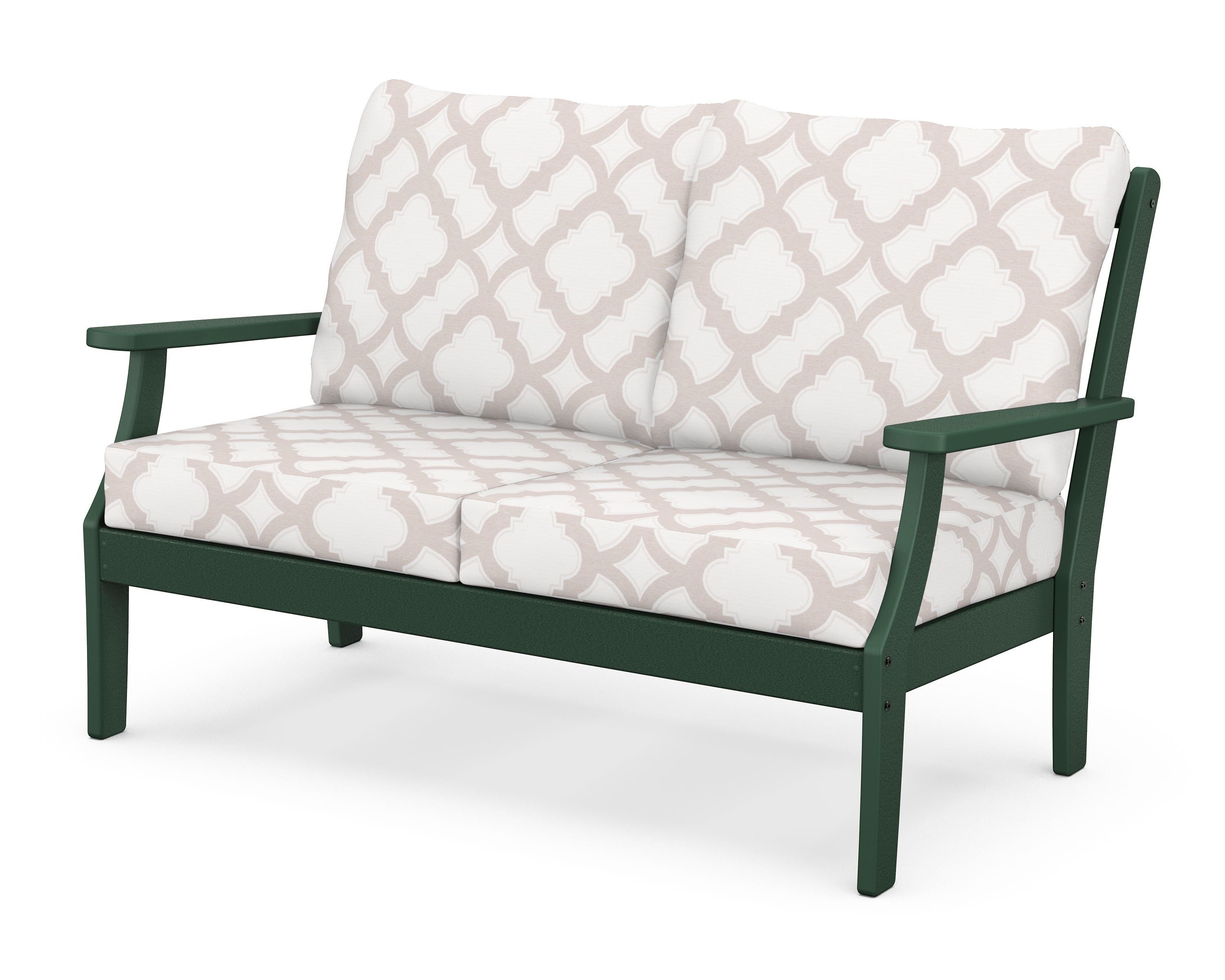 POLYWOOD® Braxton Deep Seating Loveseat in Green / Trellis Dune Burlap