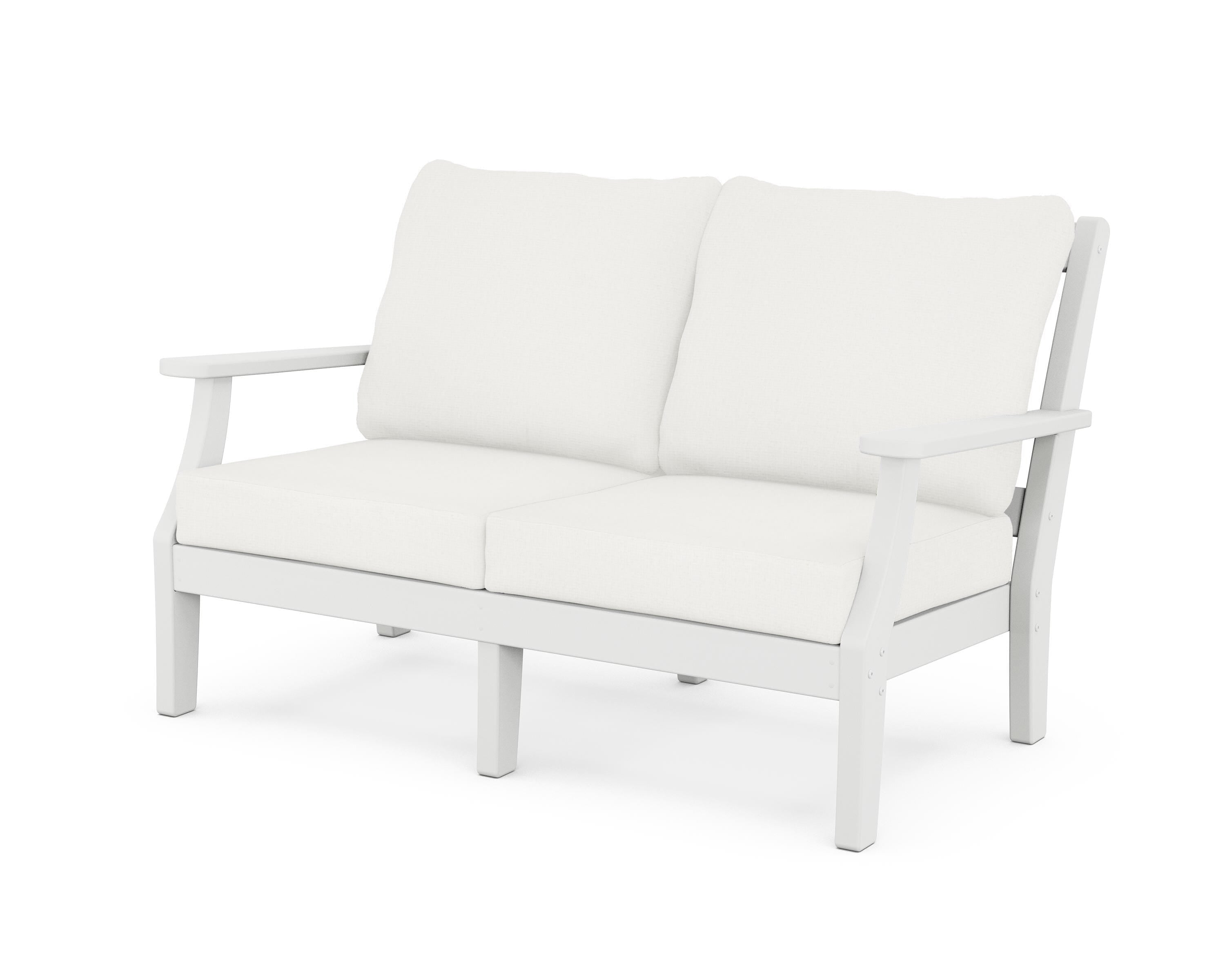 Martha Stewart by POLYWOOD® Chinoiserie Deep Seating Loveseat in White / Natural Linen