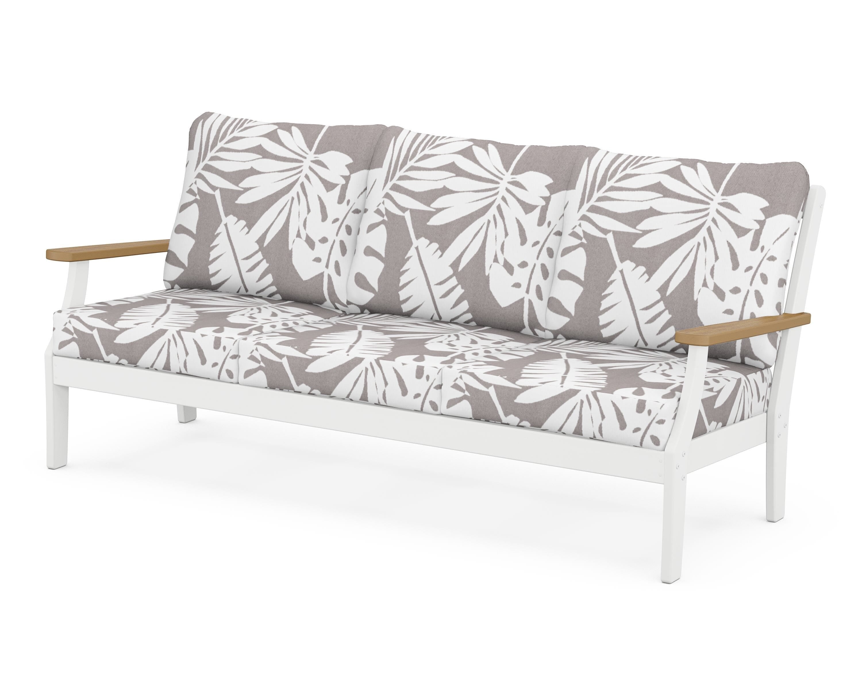 POLYWOOD® Braxton Deep Seating Sofa in White / Natural / Leaf Grey Mist
