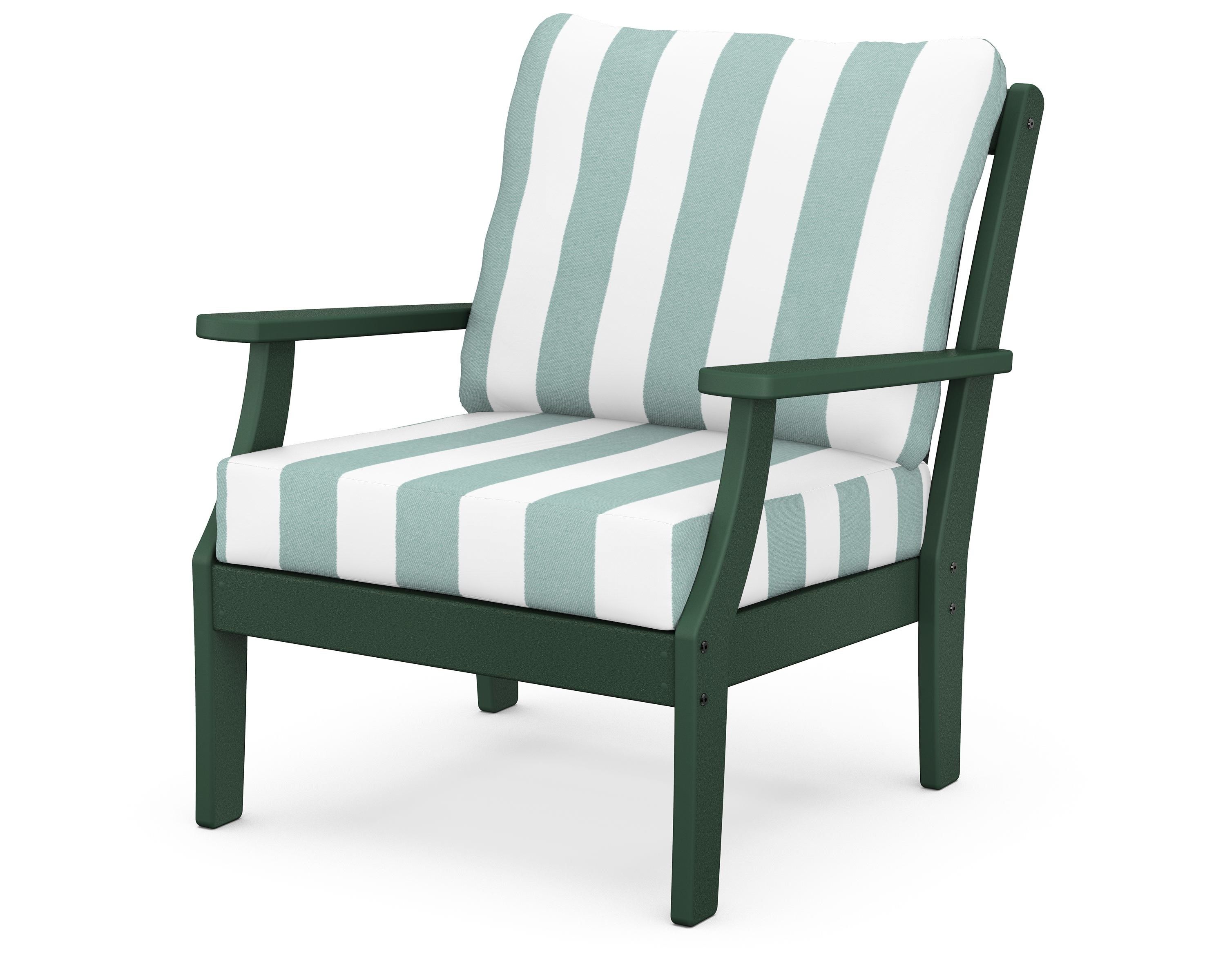 POLYWOOD® Braxton Deep Seating Chair in Green / Cabana Stripe Glacier Spa