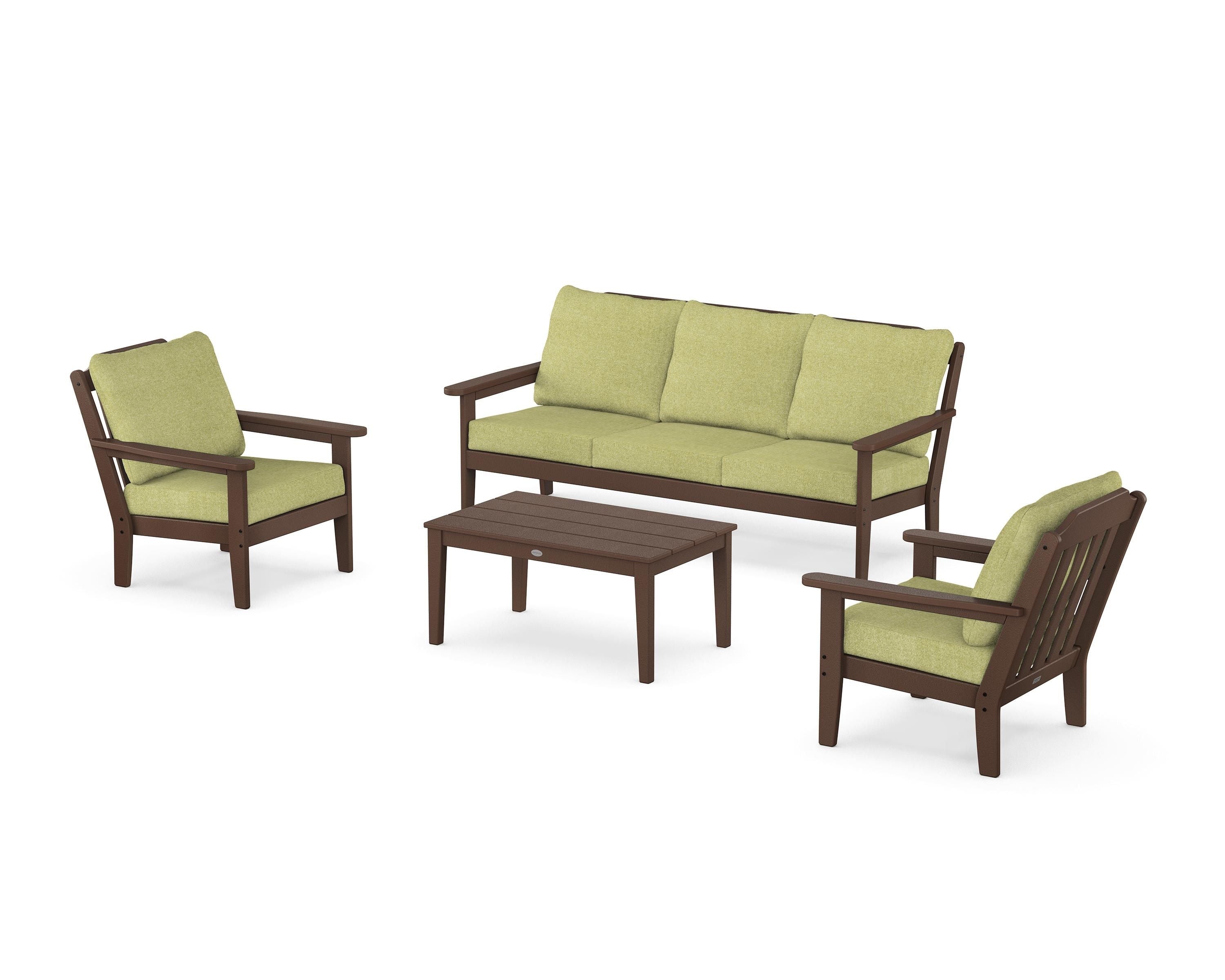 Country Living Cottage 4-Piece Deep Seating Set with Sofa in Mahogany / Chartreuse Boucle
