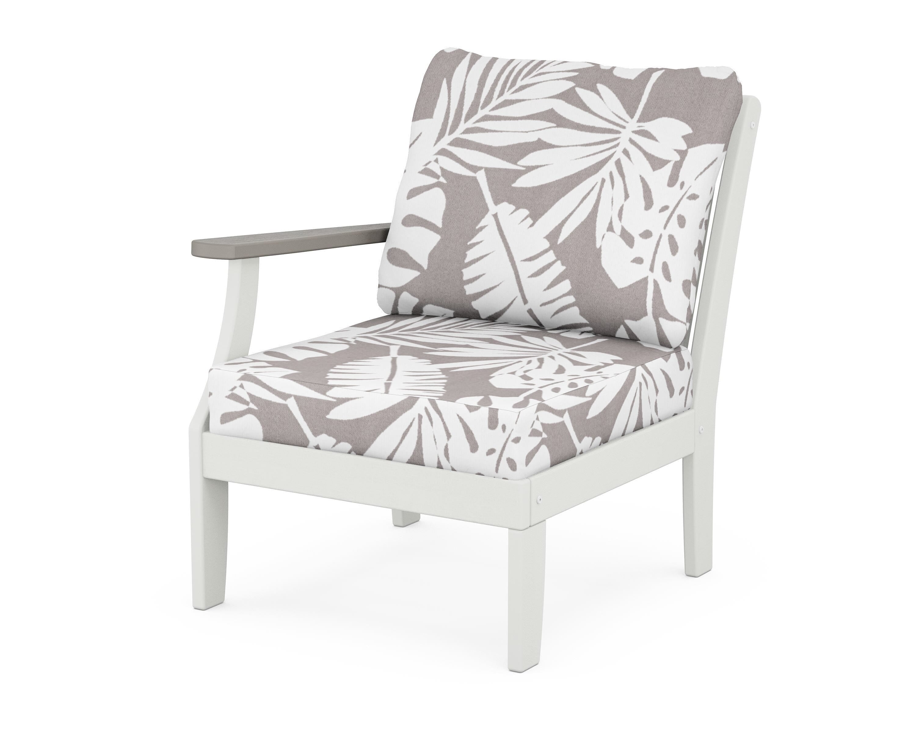 POLYWOOD® Braxton Modular Left Arm Chair in White / Driftwood / Leaf Grey Mist
