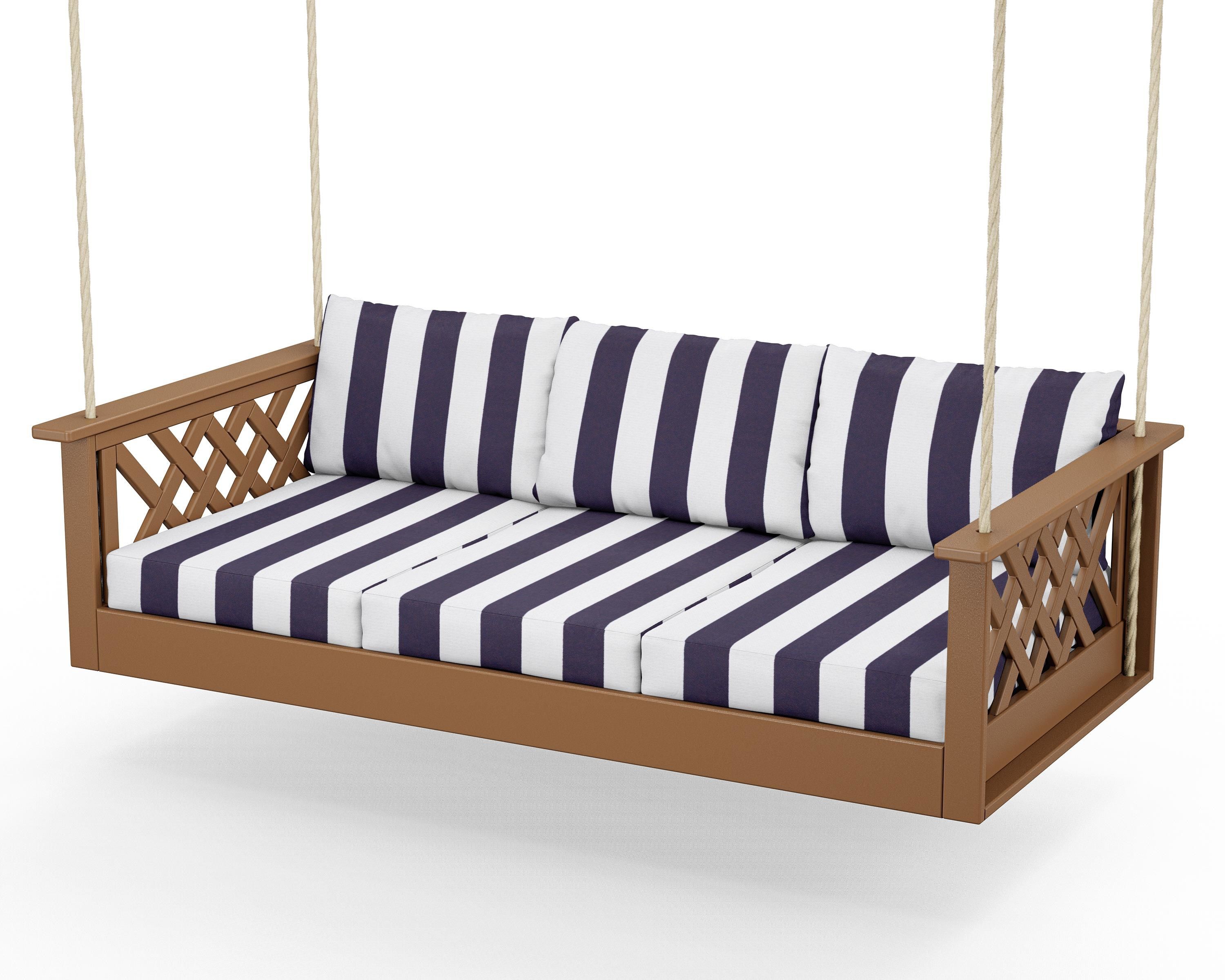 Country Living Wovendale Daybed Swing in Teak / Cabana Stripe Navy