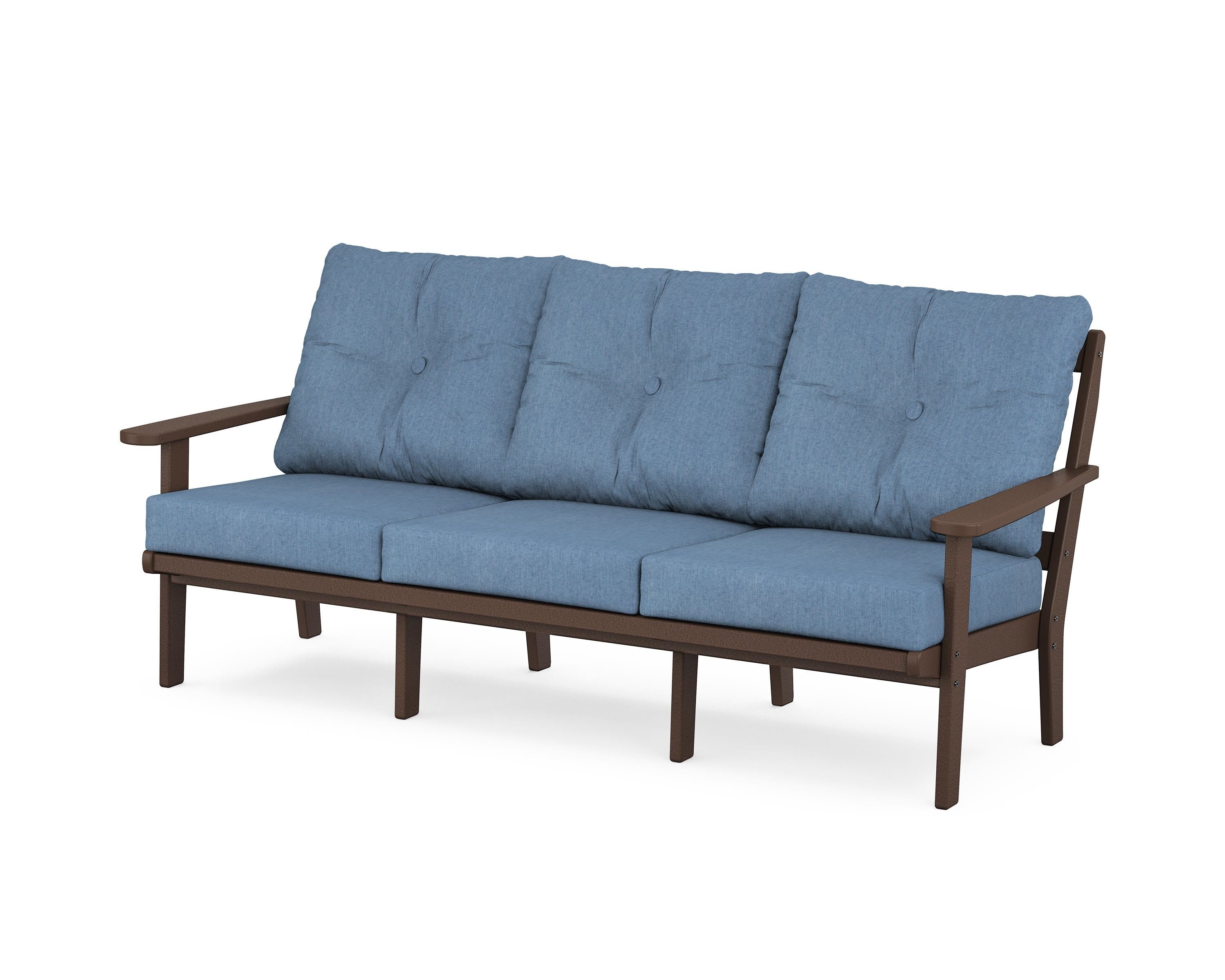 POLYWOOD® Mission Deep Seating Sofa in Mahogany / Sky Blue