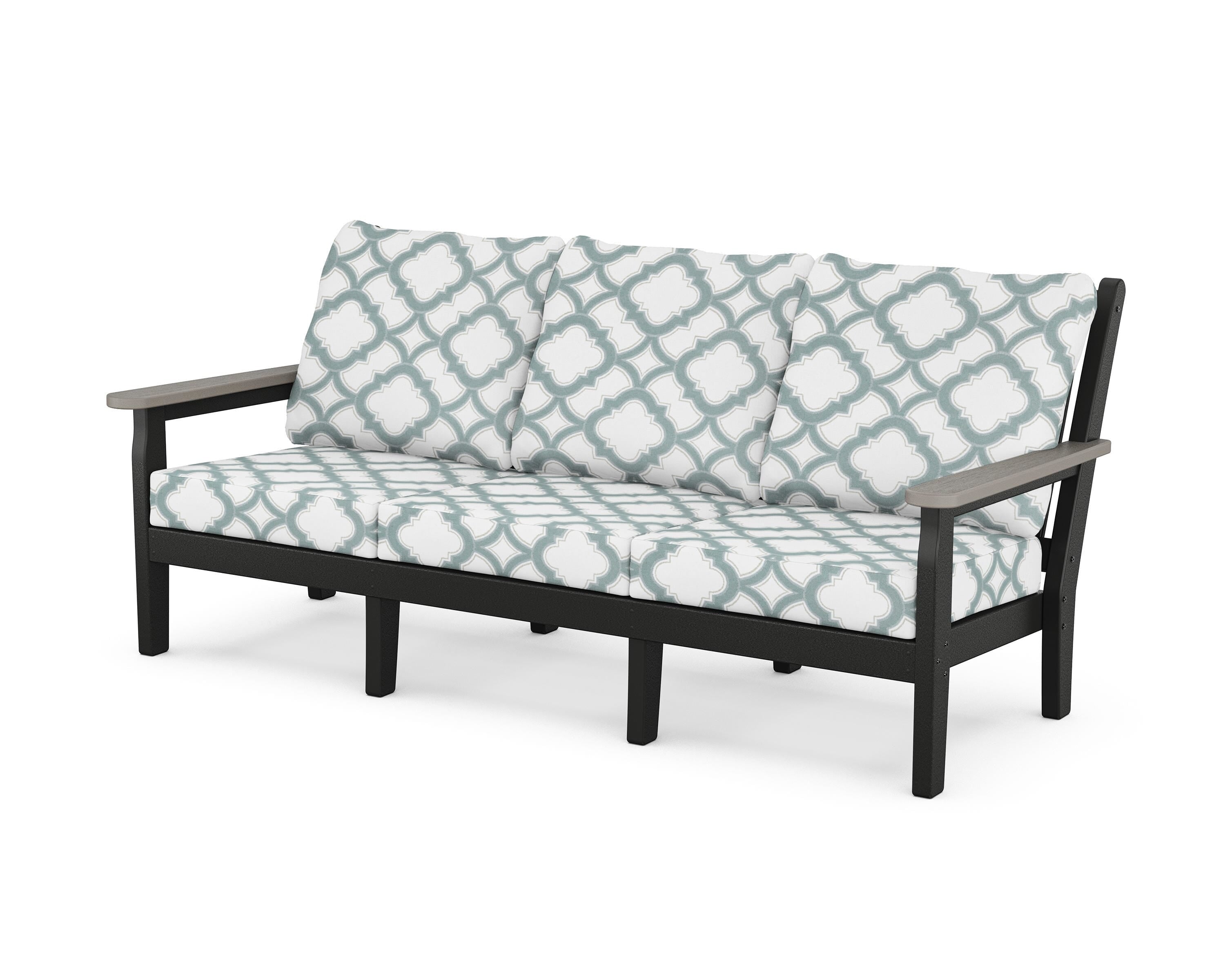 POLYWOOD® Chippendale Deep Seating Sofa in Black / Driftwood / Trellis Glacier Spa