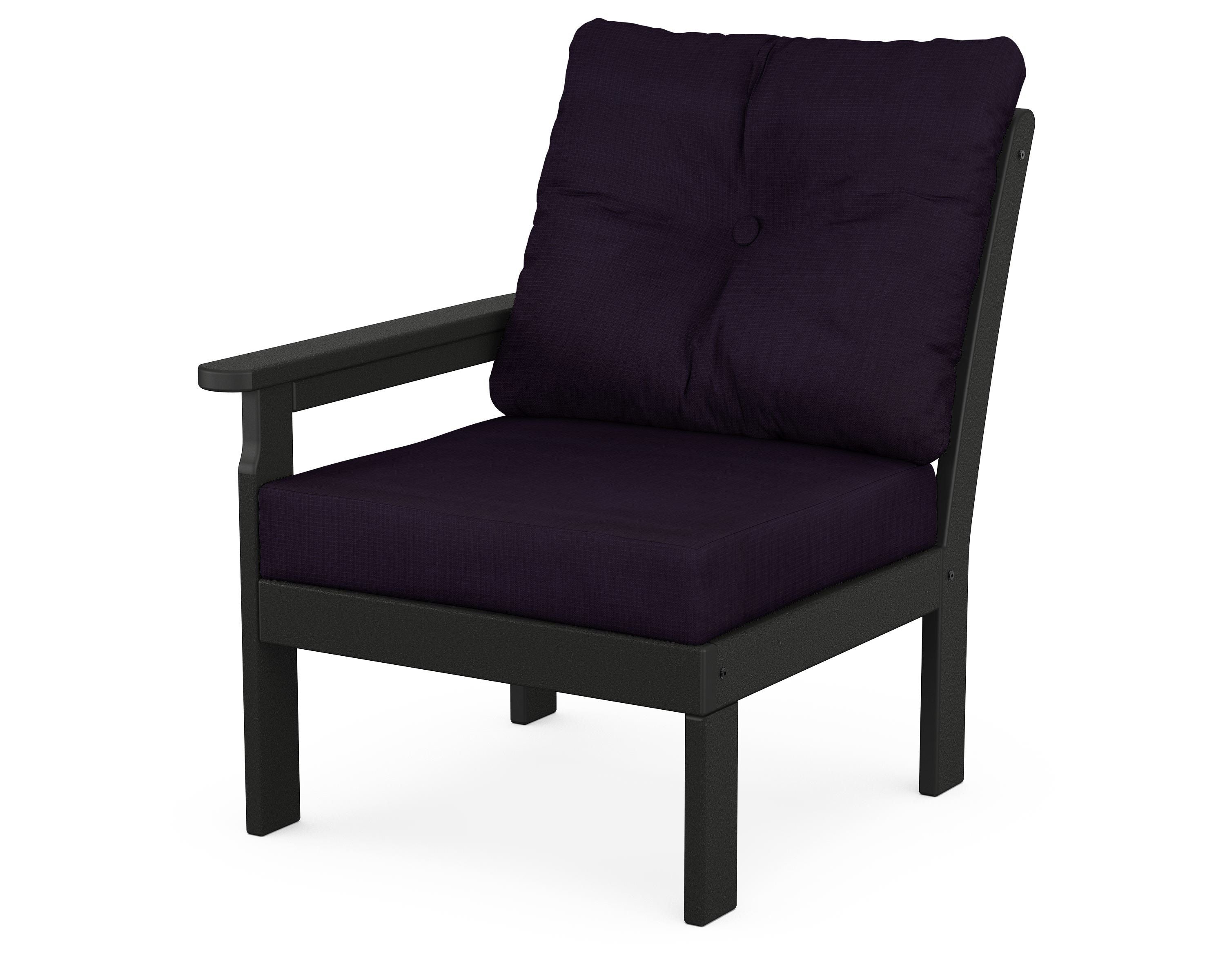 POLYWOOD® Vineyard Modular Left Arm Chair in Black / Navy Linen