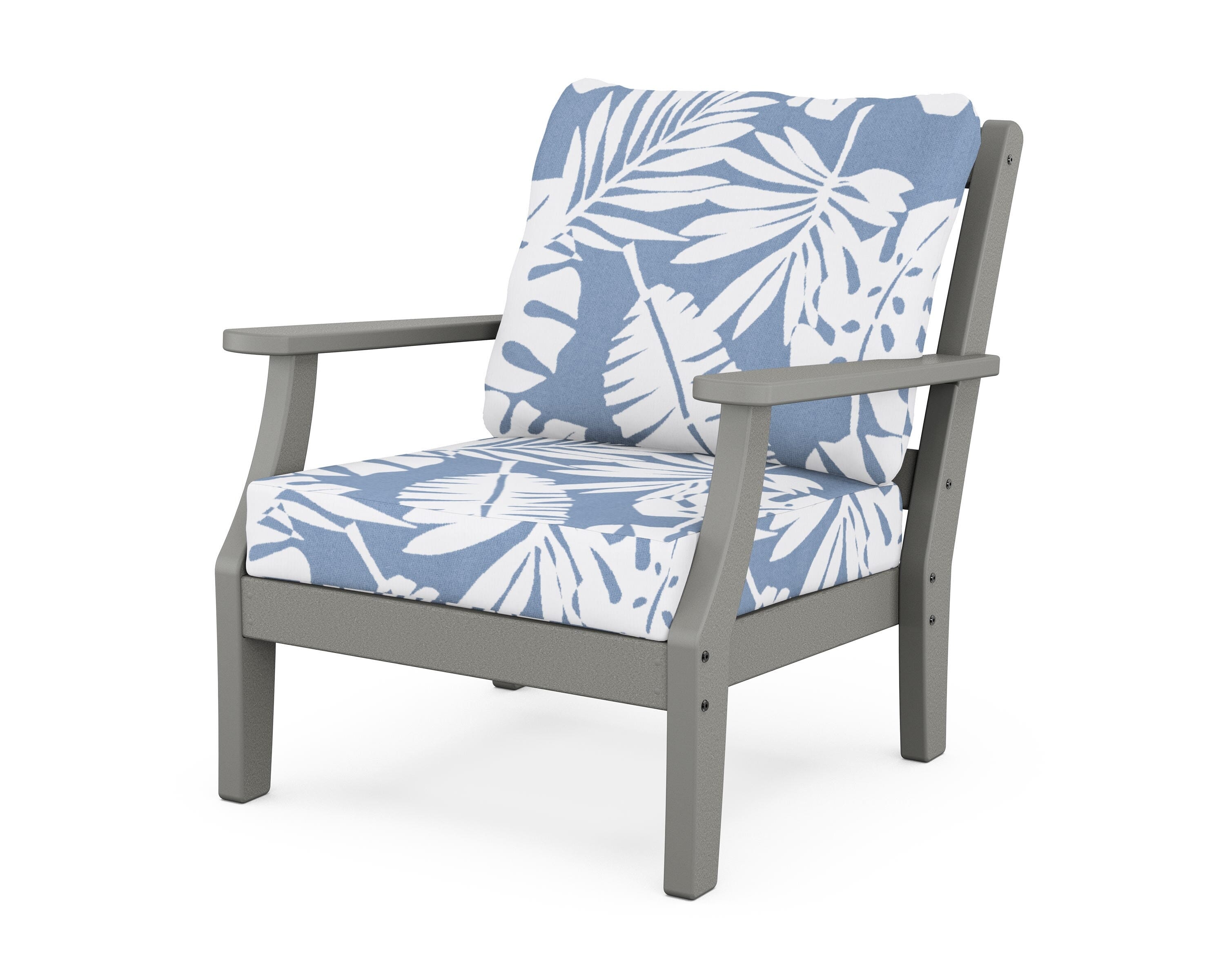 Martha Stewart by POLYWOOD® Chinoiserie Deep Seating Chair in Slate Grey / Leaf Sky Blue