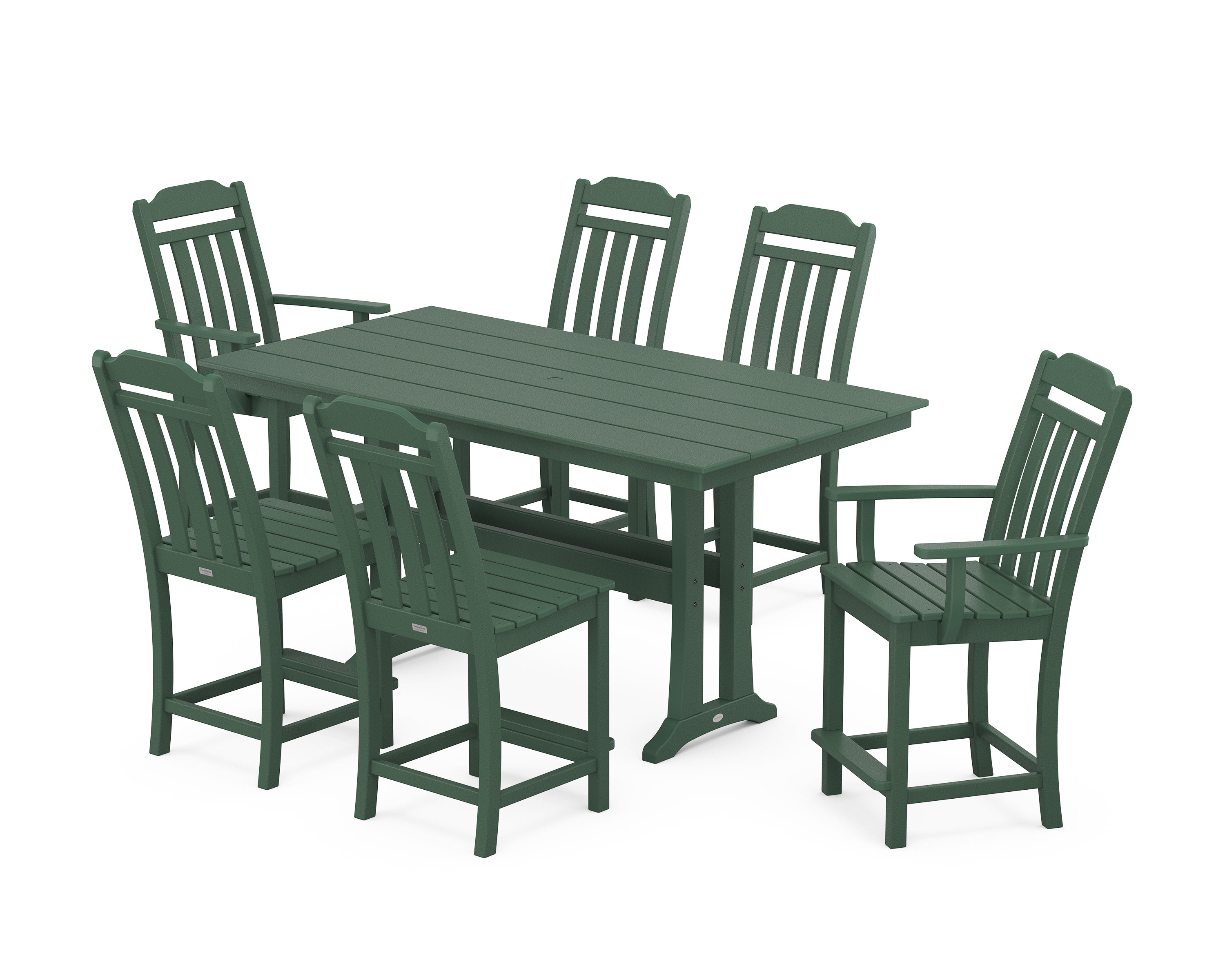 Country Living Cottage 7-Piece Farmhouse Counter Set with Trestle Legs in Green