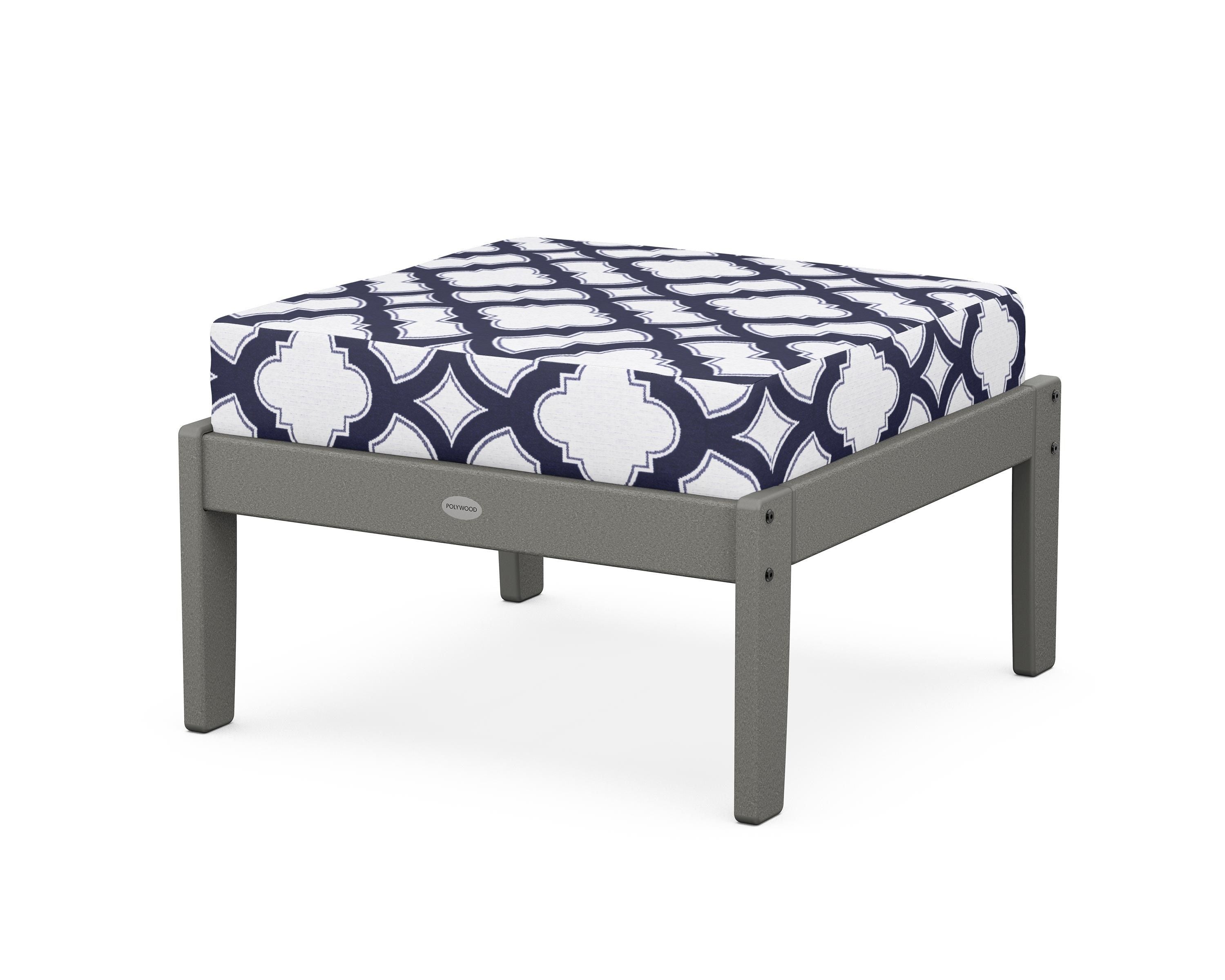 POLYWOOD® Braxton Deep Seating Ottoman in Slate Grey / Trellis Navy