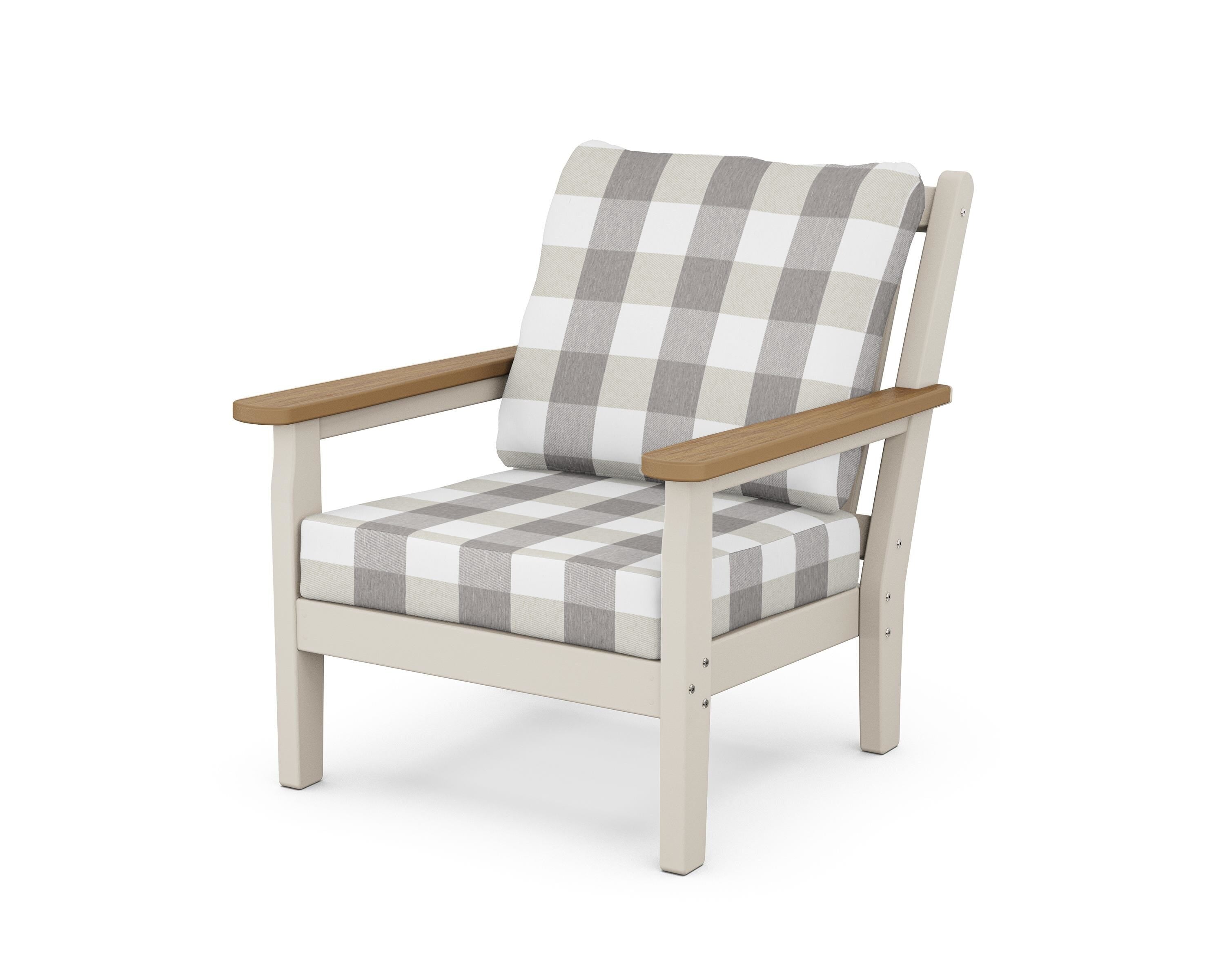 POLYWOOD® Chippendale Deep Seating Chair in Sand / Natural / Buffalo Plaid Grey Mist