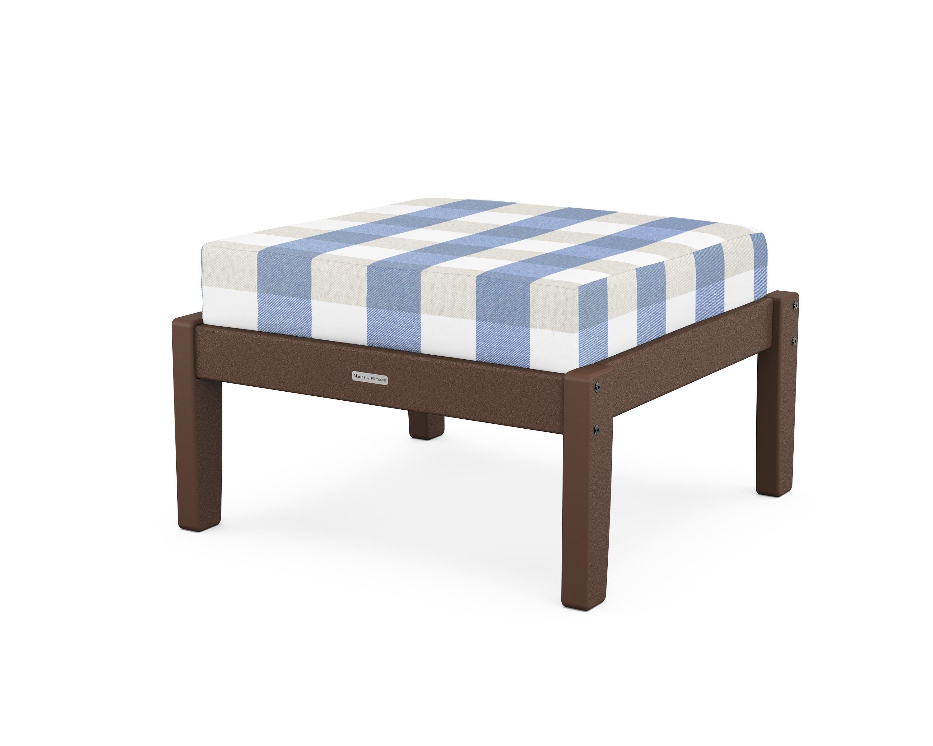 Martha Stewart by POLYWOOD® Chinoiserie Deep Seating Ottoman in Mahogany / Buffalo Plaid Sky Blue