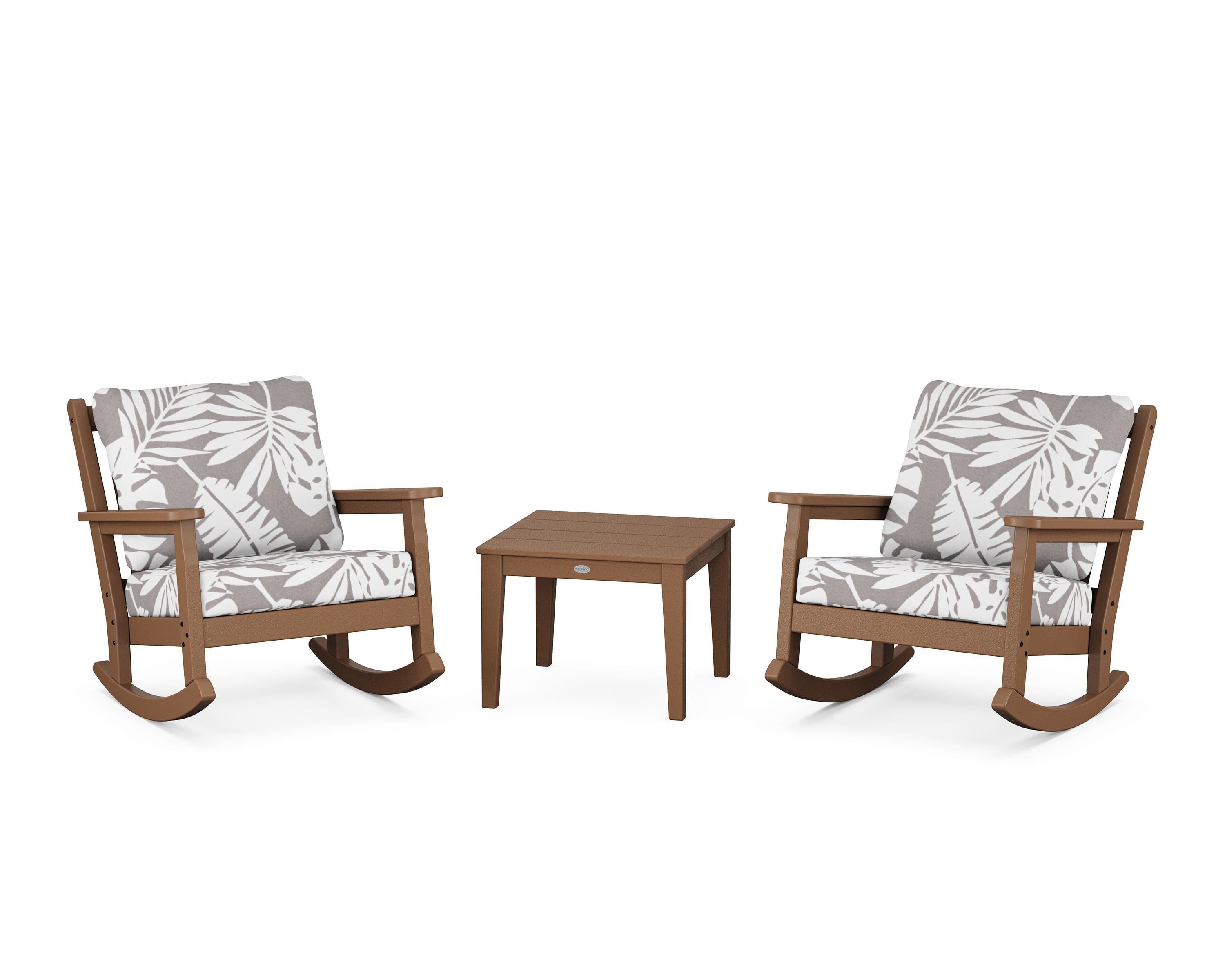 POLYWOOD® Chippendale 3-Piece Deep Seating Rocker Set in Teak / Leaf Grey Mist
