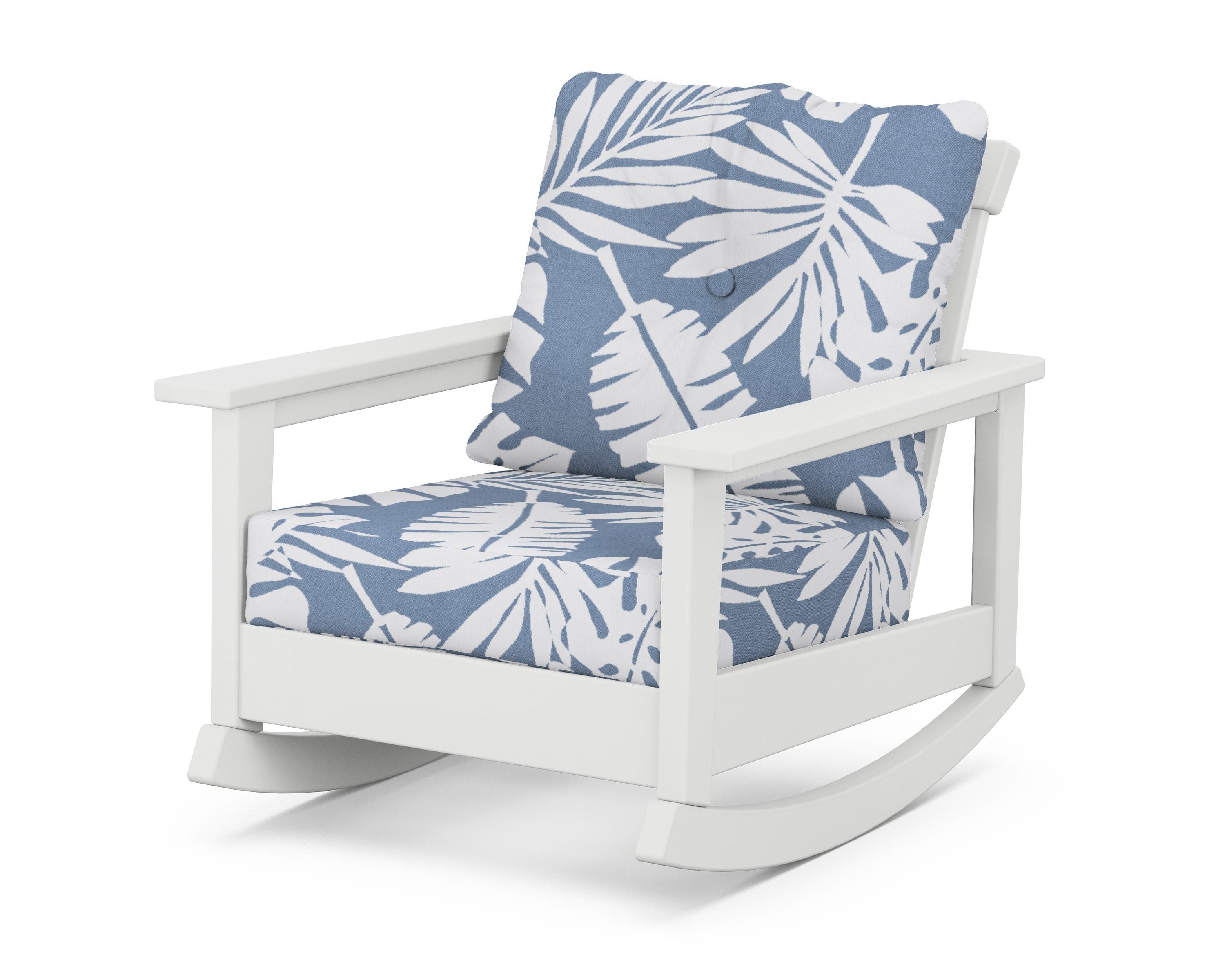 POLYWOOD® Prescott Deep Seating Rocking Chair in White / Leaf Sky Blue