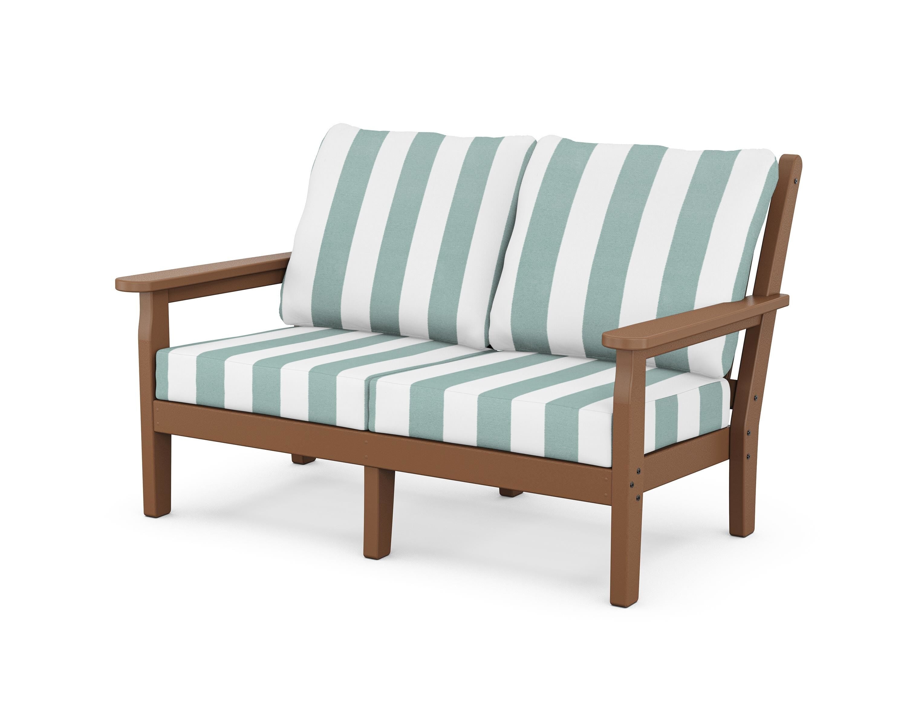 POLYWOOD® Chippendale Deep Seating Loveseat in Teak / Cabana Stripe Glacier Spa