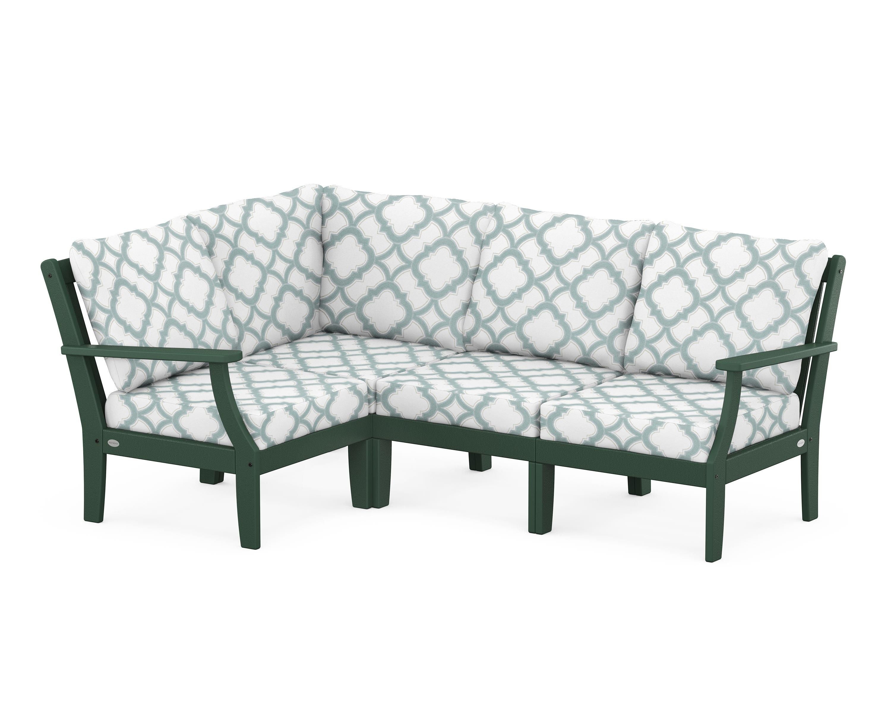 POLYWOOD® Braxton Modular 4-Piece Deep Seating Set in Green / Trellis Glacier Spa