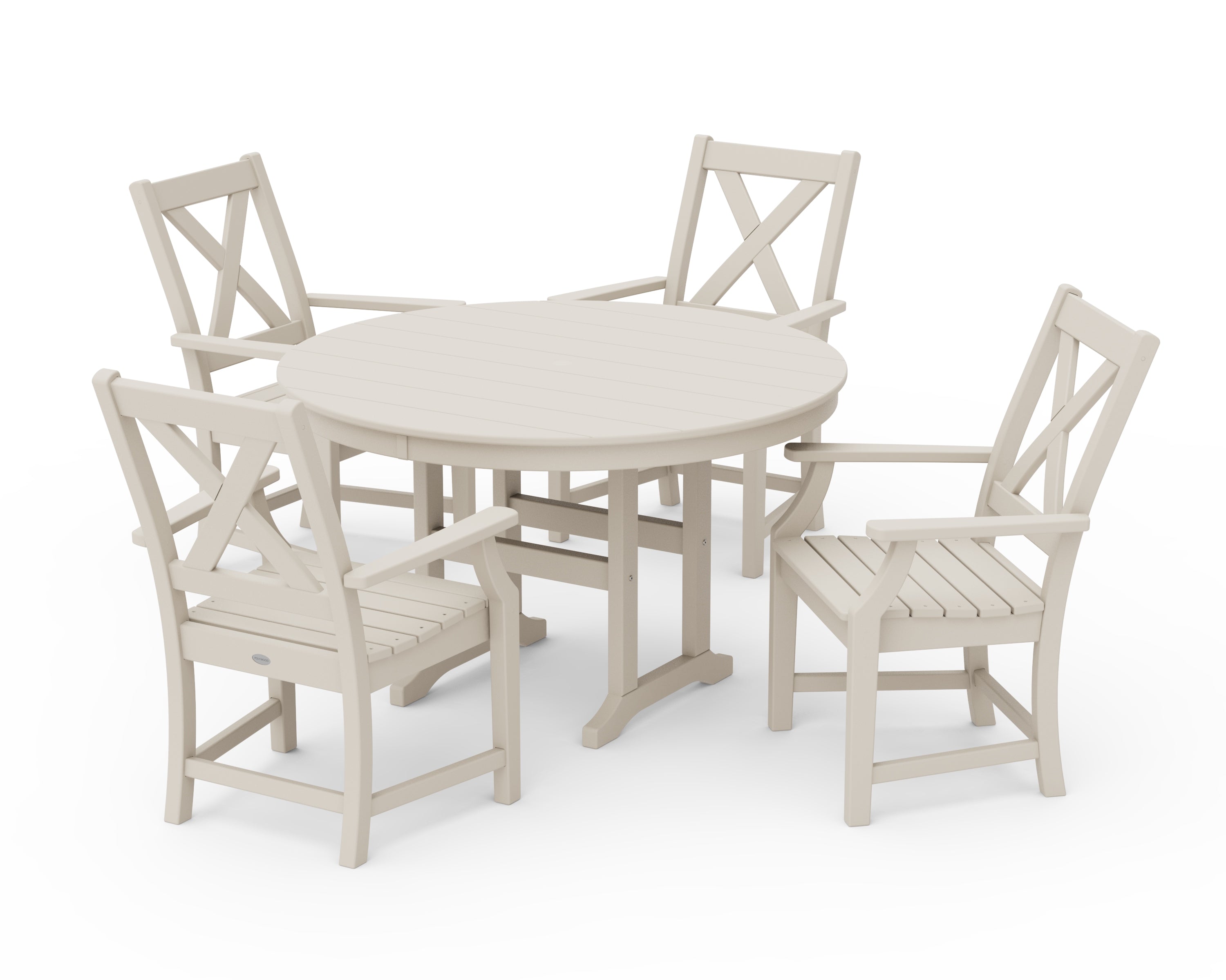 POLYWOOD® Braxton 5-Piece Round Farmhouse Dining Set in Sand