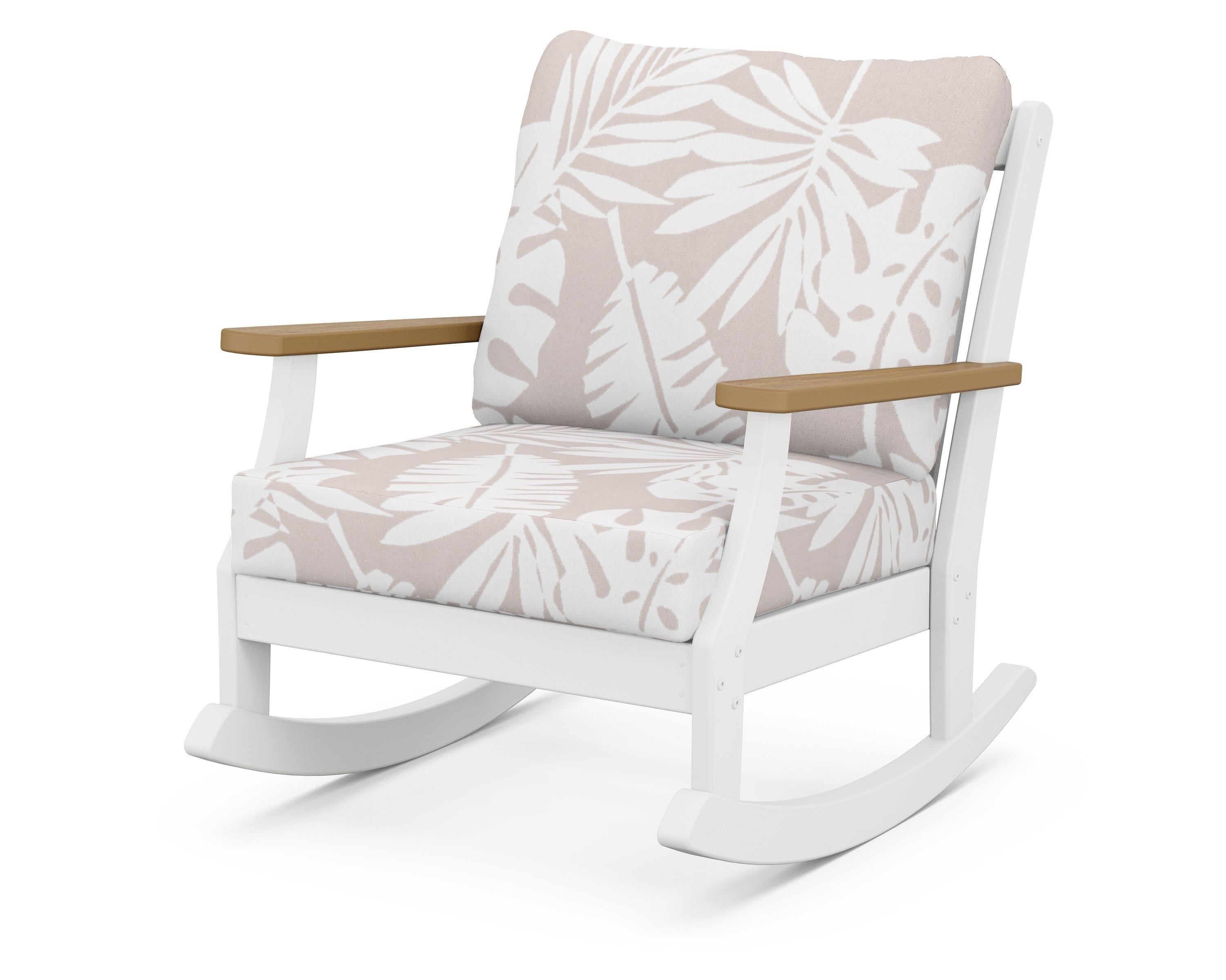 POLYWOOD® Braxton Deep Seating Rocking Chair in White / Natural / Leaf Dune Burlap