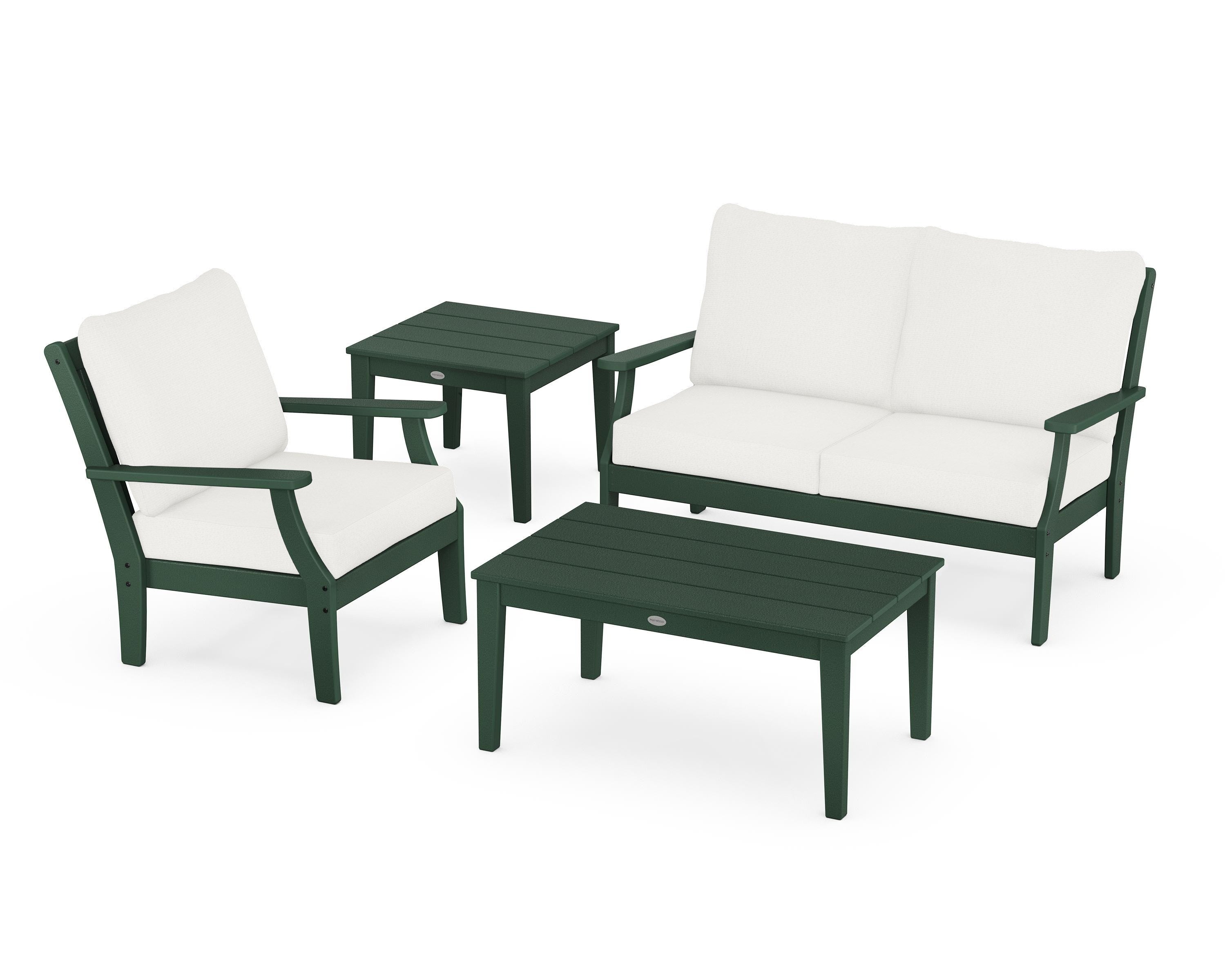 POLYWOOD® Braxton 4-Piece Deep Seating Set in Green / Natural Linen