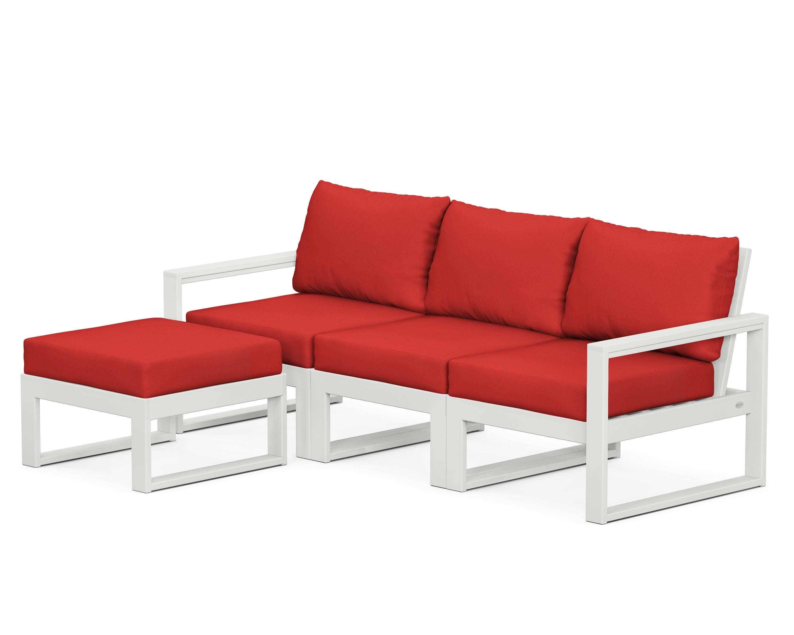 POLYWOOD® EDGE 4-Piece Modular Deep Seating Set with Ottoman in White / Crimson Linen