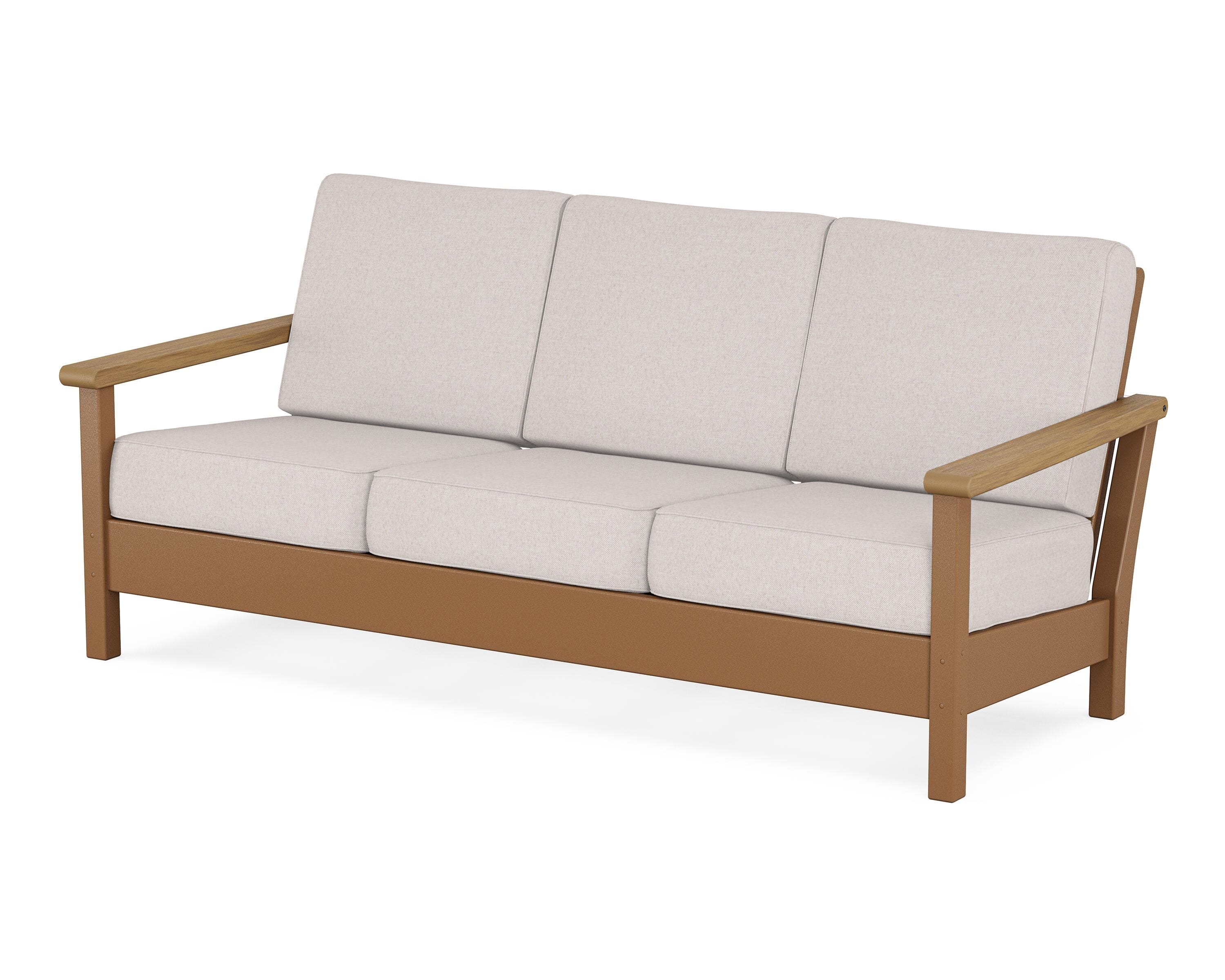 POLYWOOD® Harbour Deep Seating Sofa in Teak / Natural / Dune Burlap