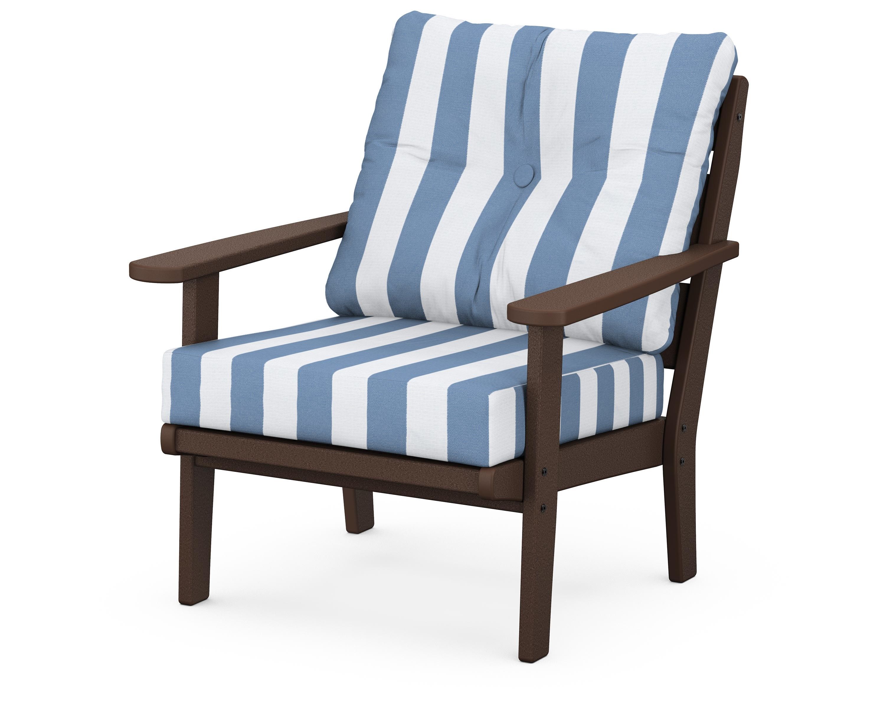 POLYWOOD® Lakeside Deep Seating Chair in Mahogany / Cabana Stripe Sky Blue