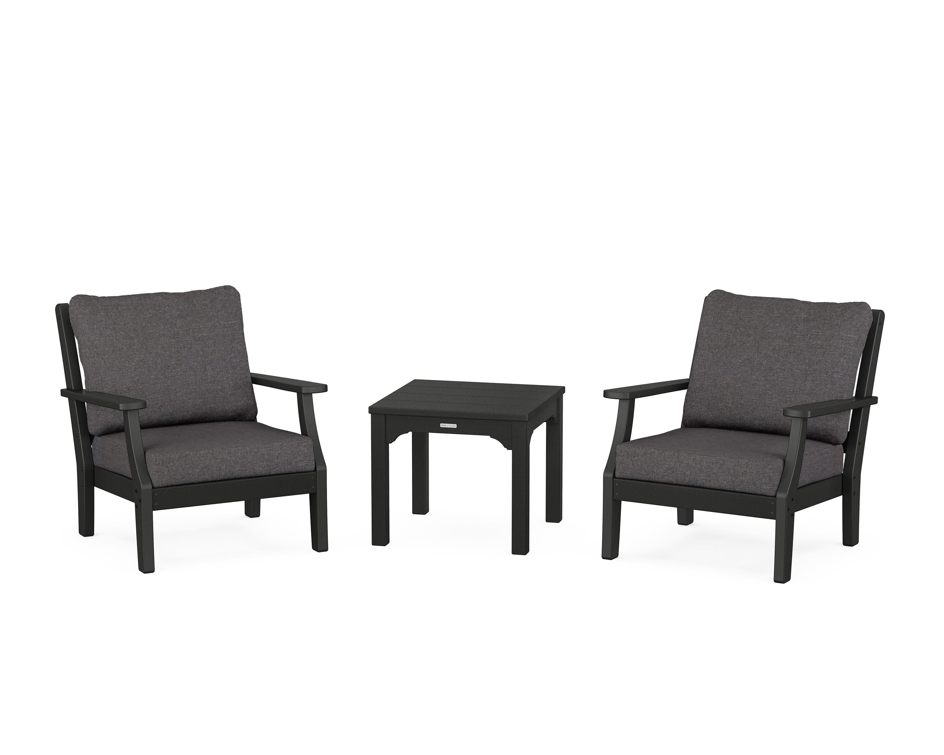 Martha Stewart by POLYWOOD® Chinoiserie 3-Piece Deep Seating Set in Black / Ash Charcoal