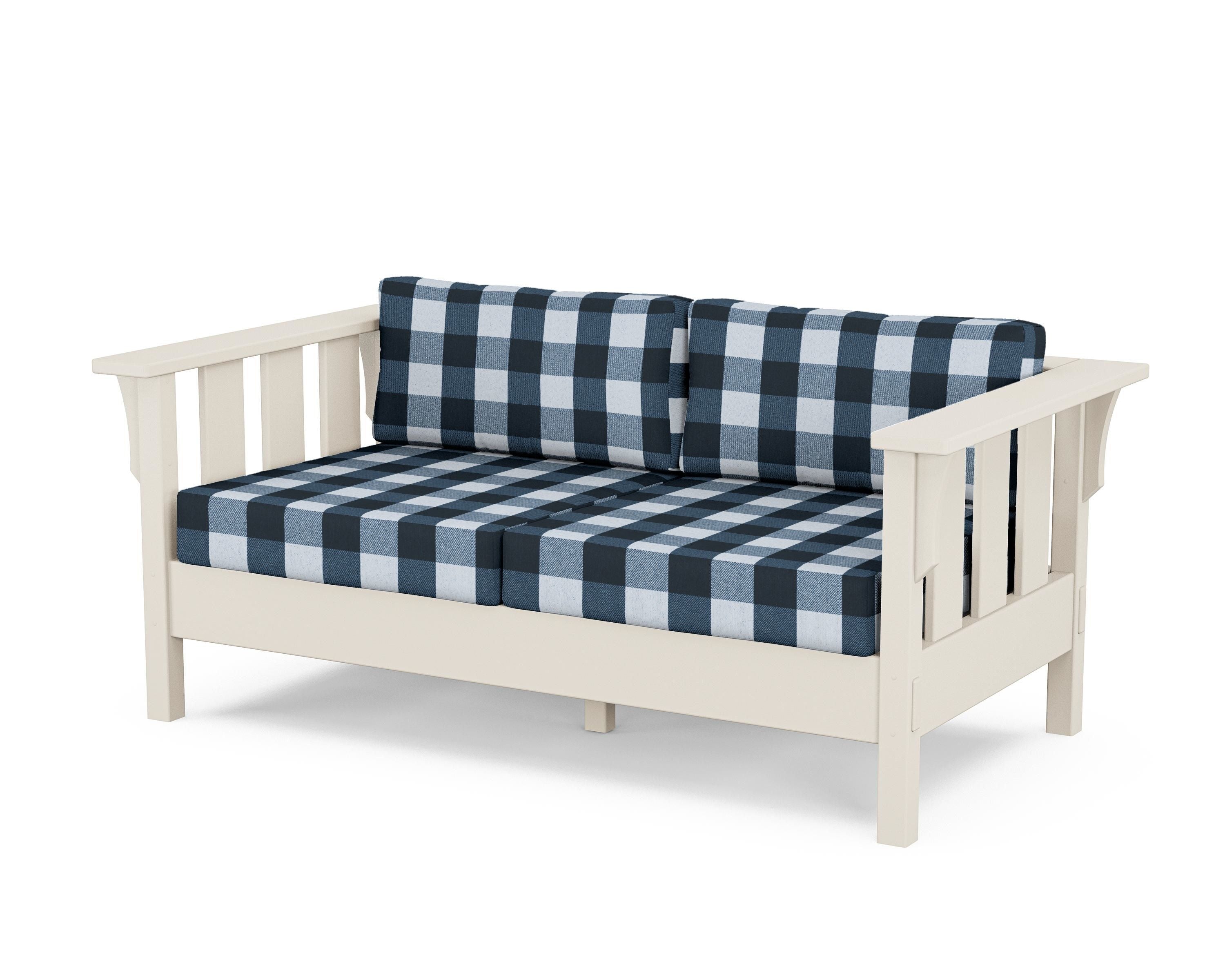 Martha Stewart by POLYWOOD® Acadia Deep Seating Loveseat in Sand / Buffalo Plaid Marine Indigo
