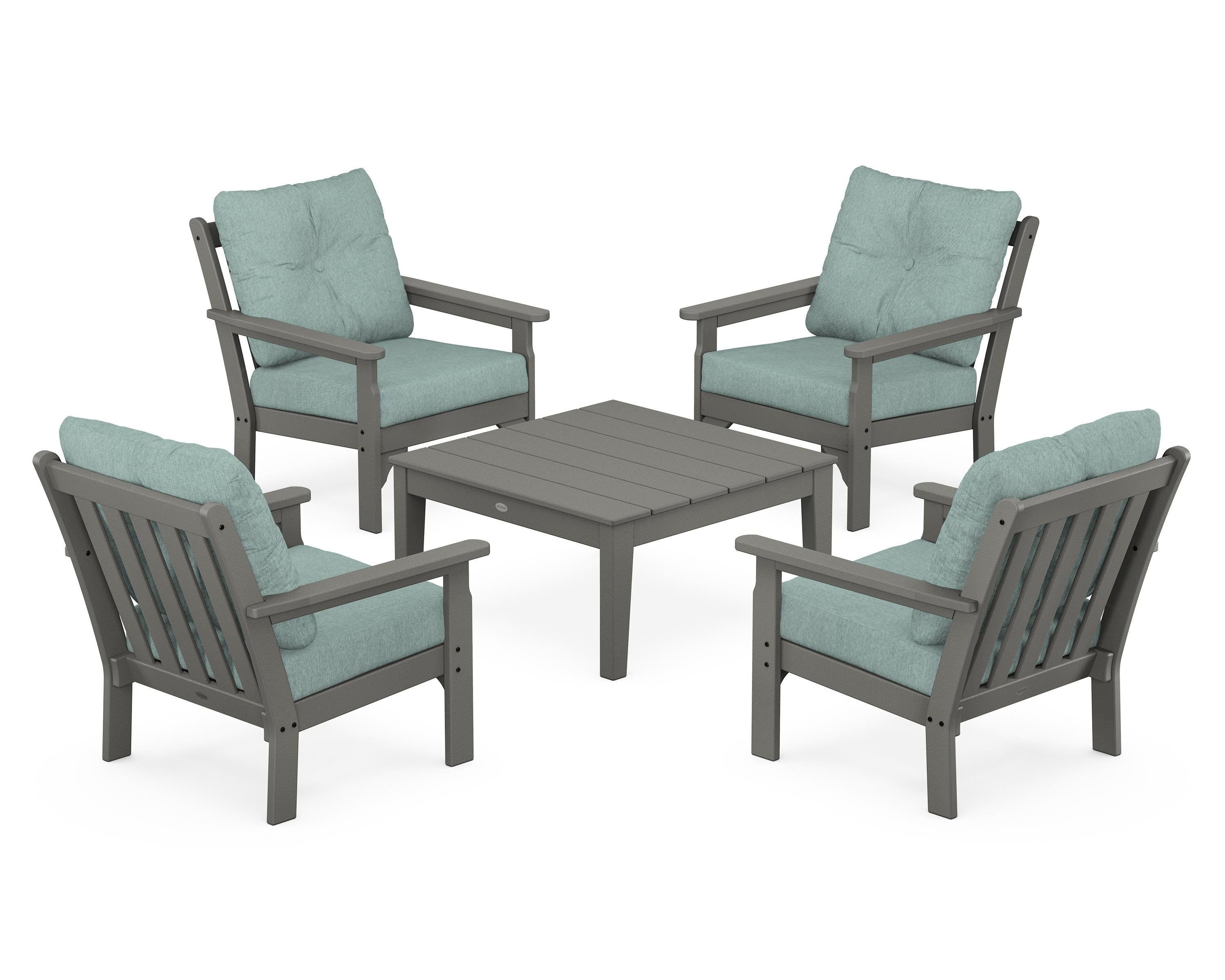 POLYWOOD® Vineyard 5-Piece Deep Seating Conversation Set in Slate Grey / Glacier Spa