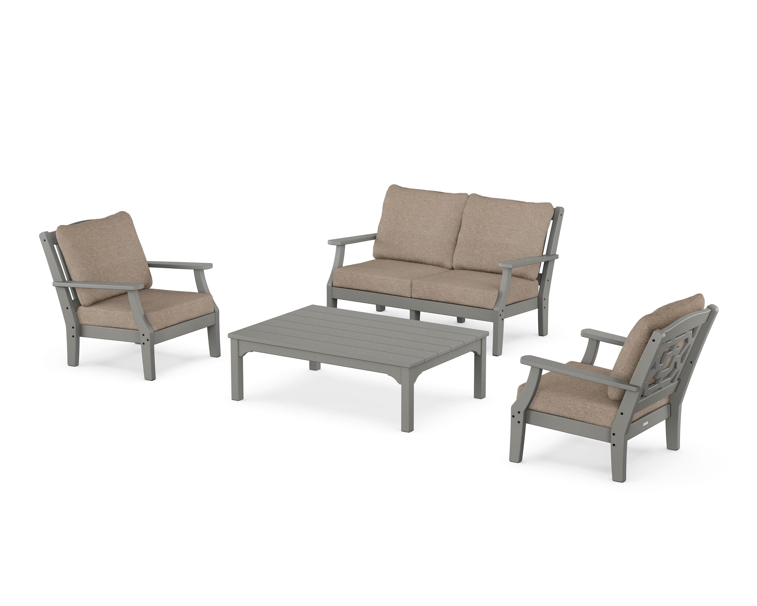 Martha Stewart by POLYWOOD® Chinoiserie 4-Piece Deep Seating Set with Loveseat in Slate Grey / Spiced Burlap
