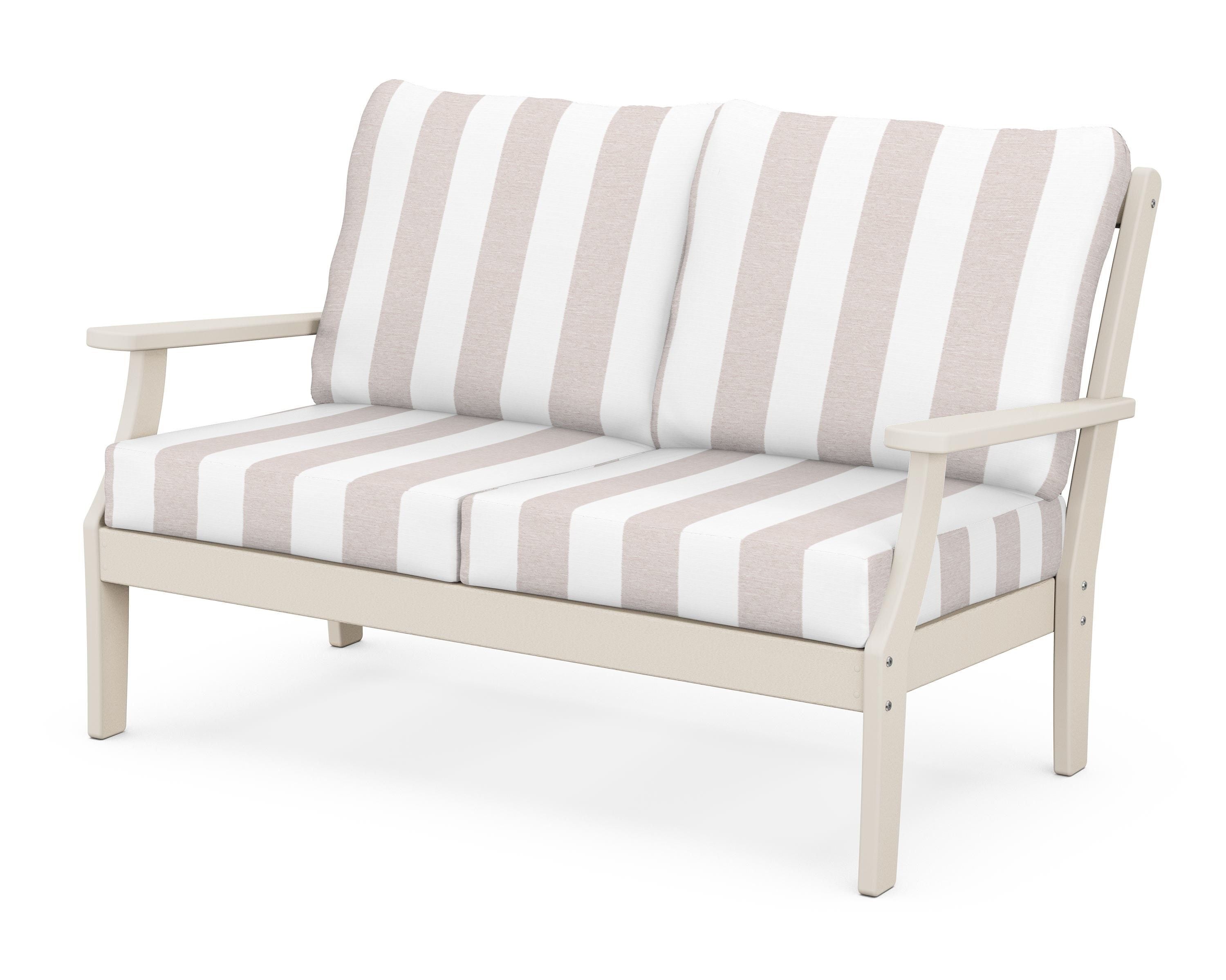 POLYWOOD® Braxton Deep Seating Loveseat in Sand / Cabana Stripe Dune Burlap