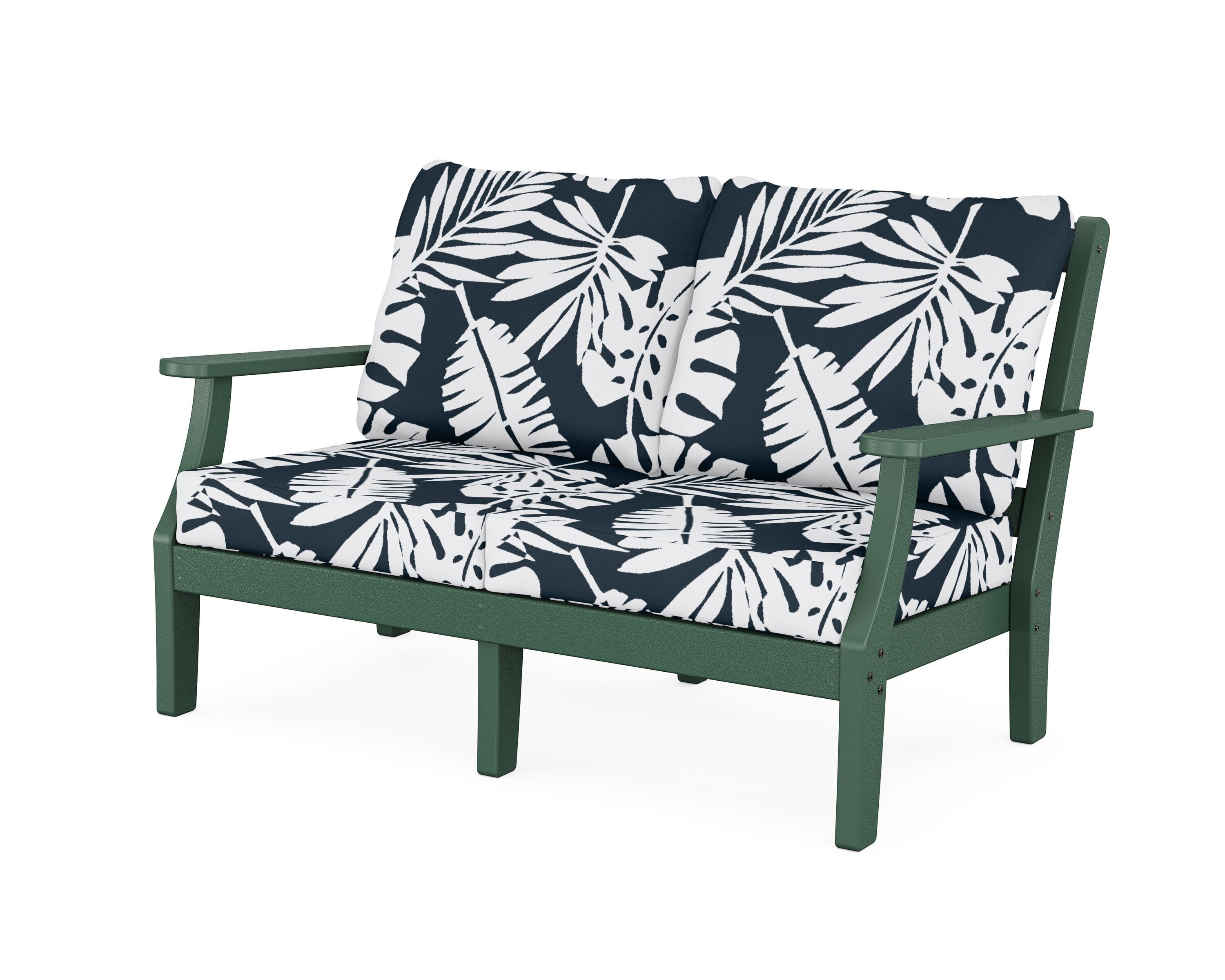 Martha Stewart by POLYWOOD® Chinoiserie Deep Seating Loveseat in Green / Leaf Marine Indigo