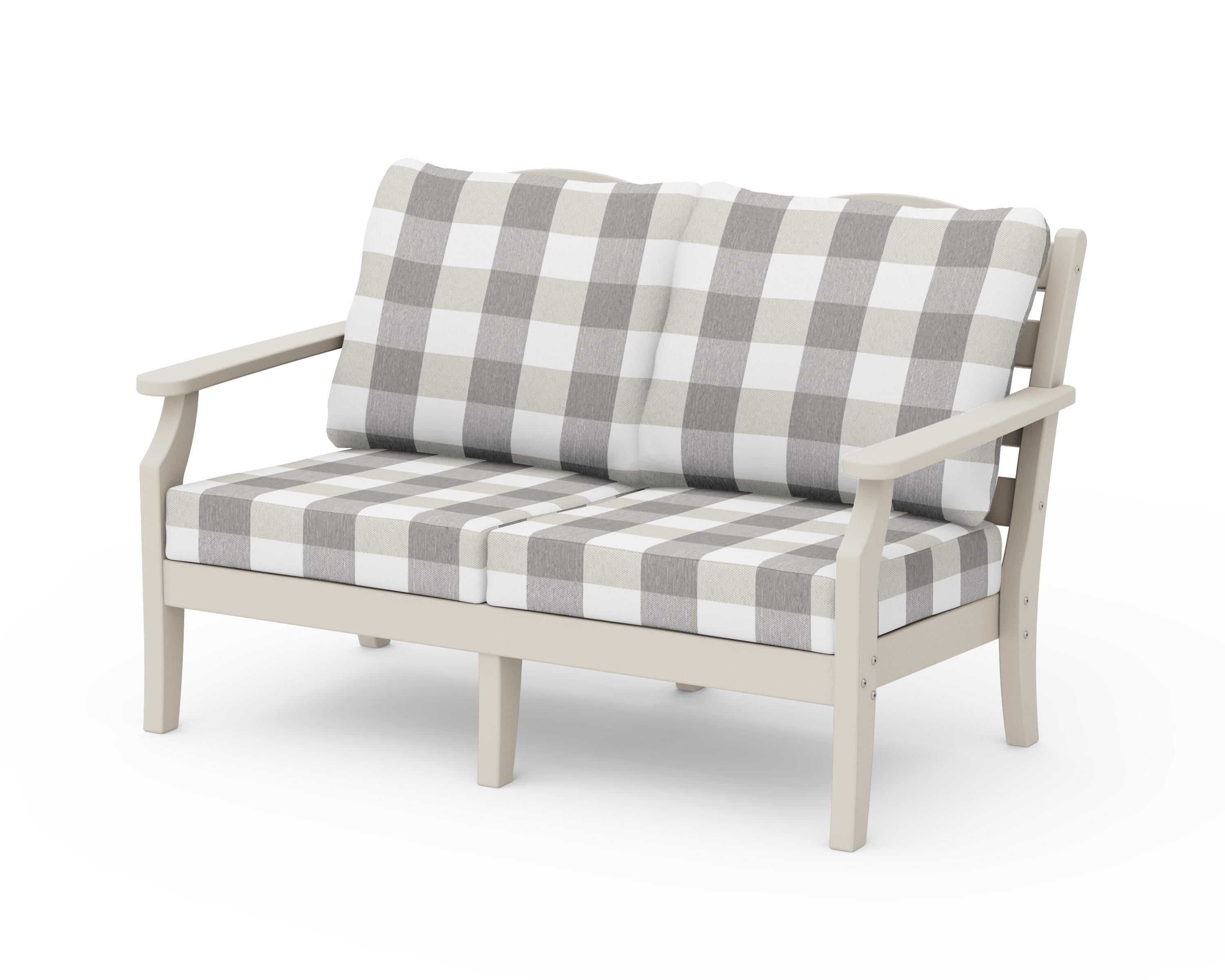 Draper James™ by POLYWOOD® Savannah Deep Seating Loveseat in Sand / Buffalo Plaid Grey Mist