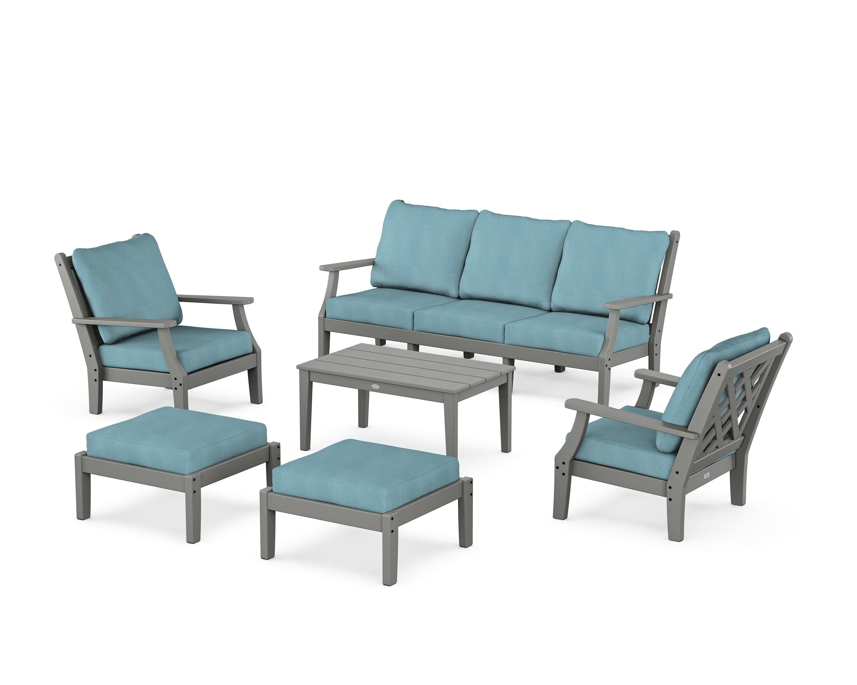 Country Living Wovendale 6-Piece Lounge Sofa Set in Slate Grey / Lattice Sky Blue