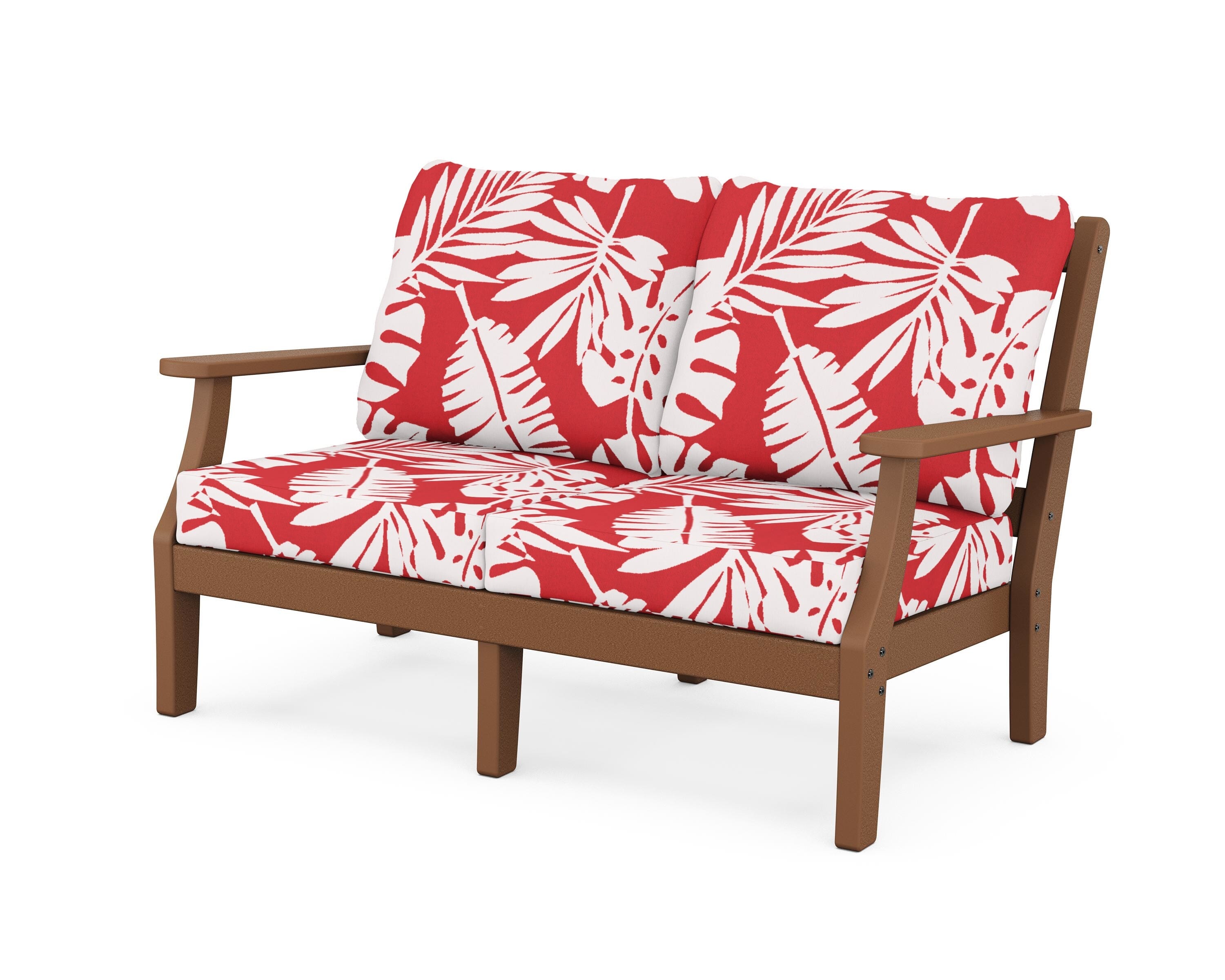 Martha Stewart by POLYWOOD® Chinoiserie Deep Seating Loveseat in Teak / Leaf Crimson