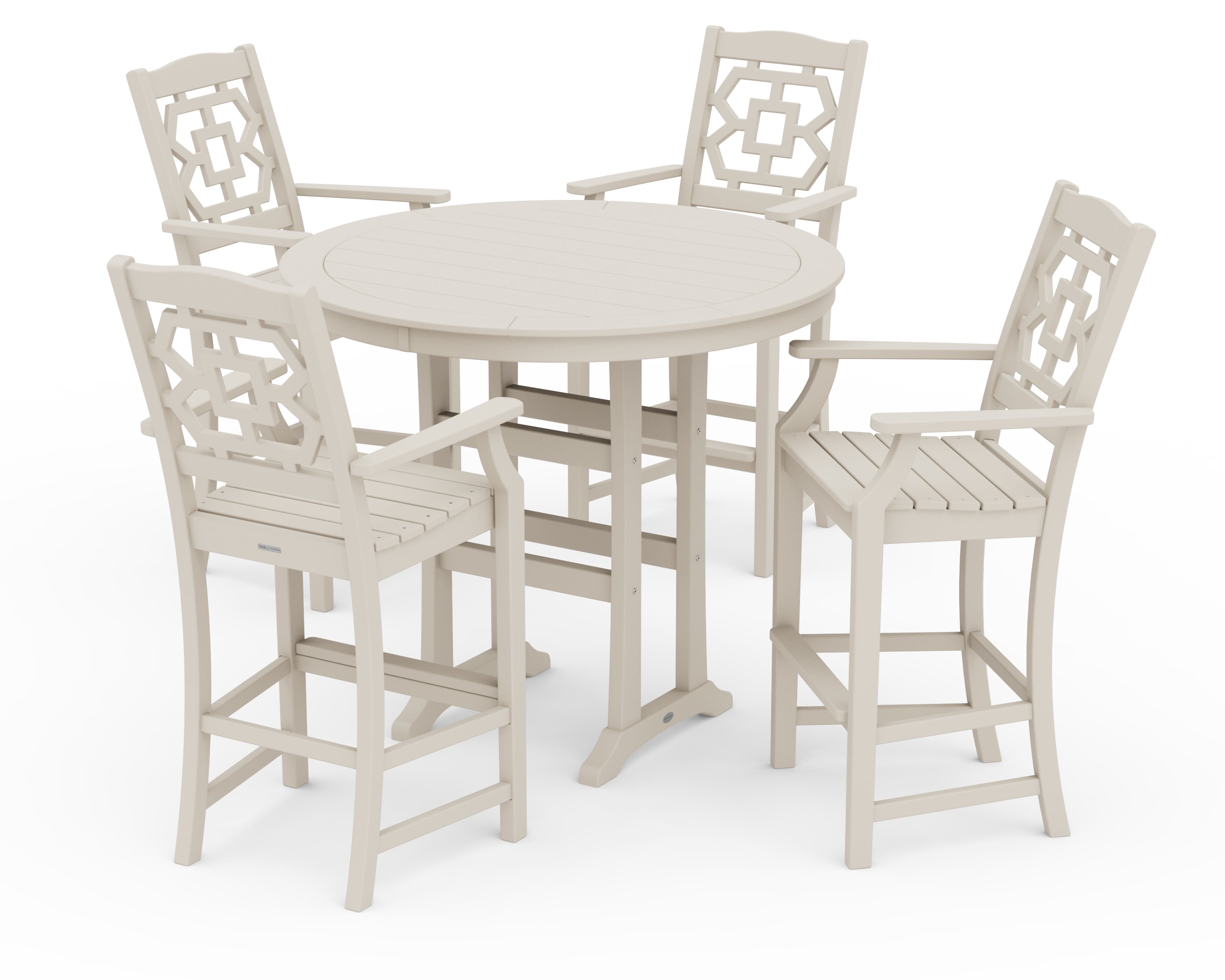 Martha Stewart by POLYWOOD® Chinoiserie 5-Piece Round Bar Set in Sand