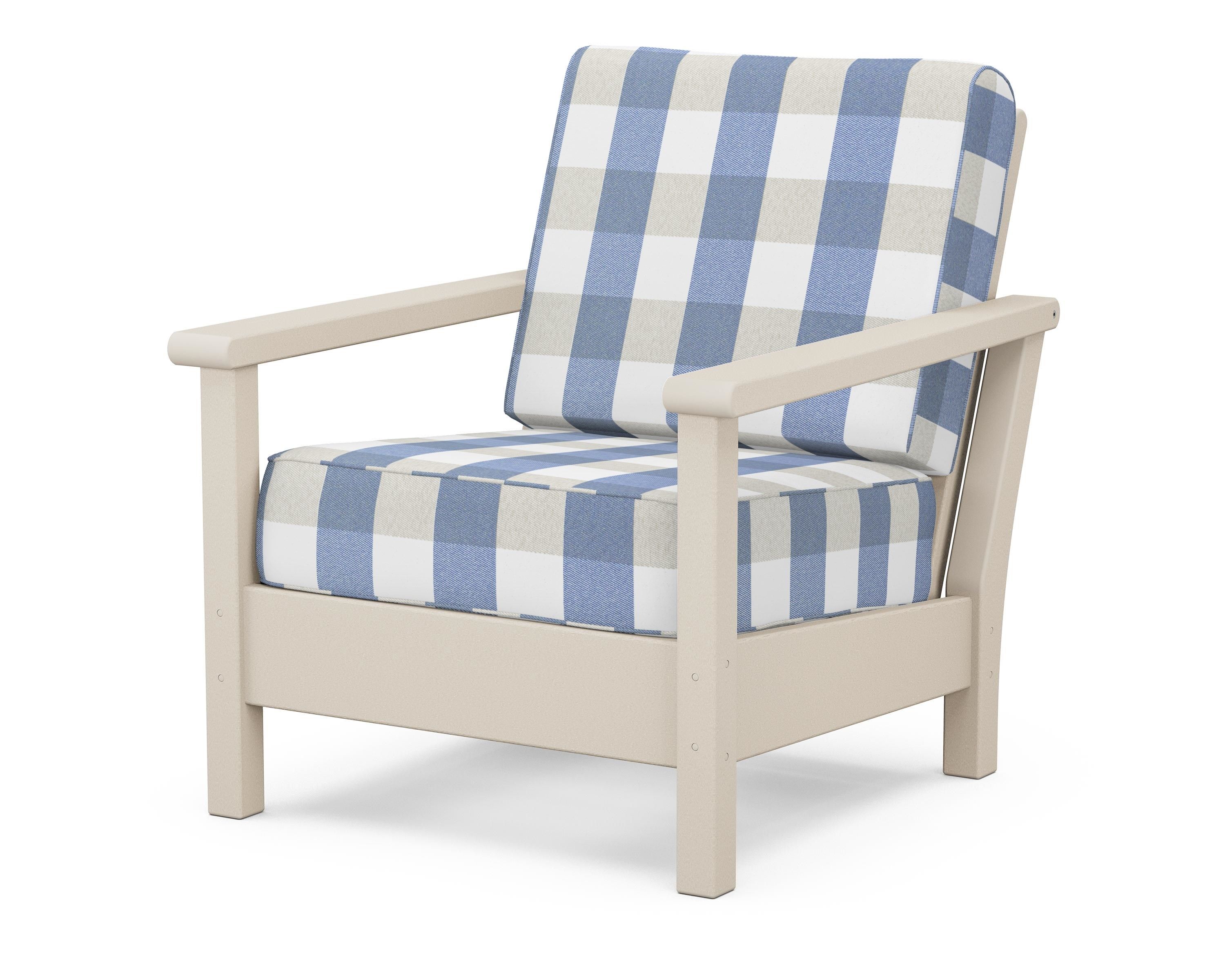 POLYWOOD® Harbour Deep Seating Chair in Sand / Buffalo Plaid Sky Blue