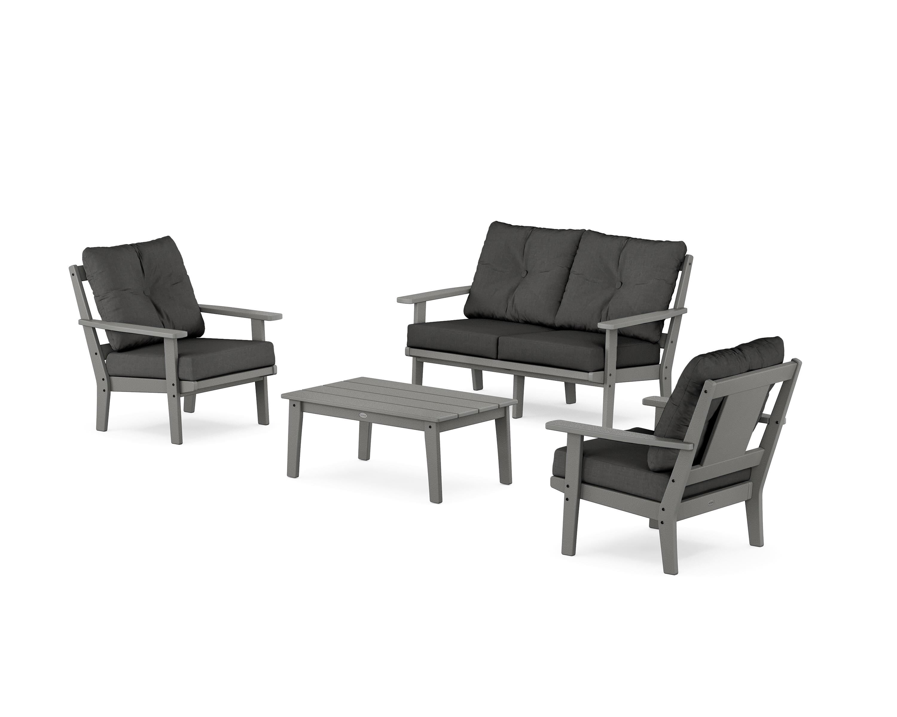 POLYWOOD® Prairie 4-Piece Deep Seating Set with Loveseat in Slate Grey / Spectrum Carbon