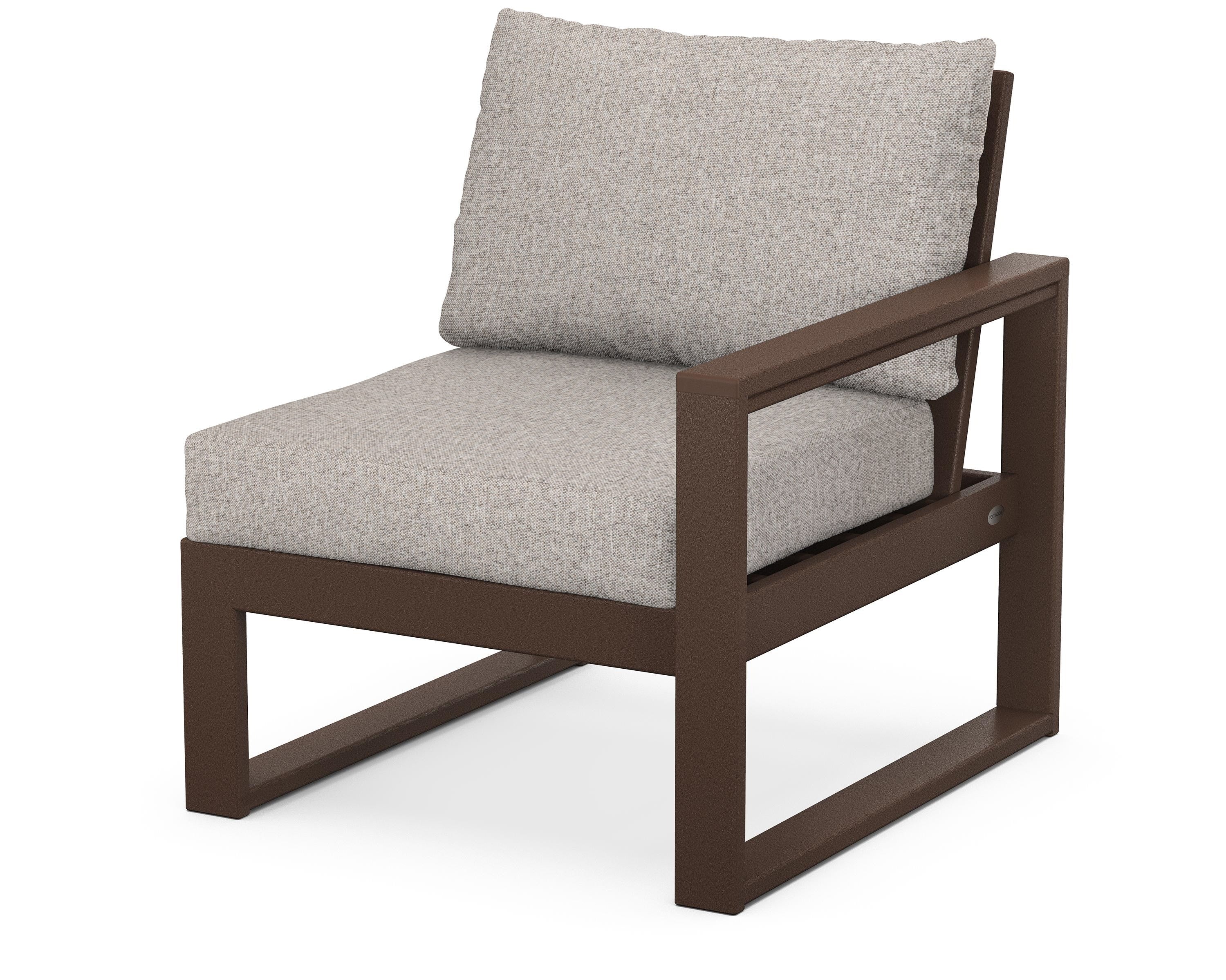 POLYWOOD® EDGE Modular Right Arm Chair in Mahogany / Weathered Tweed