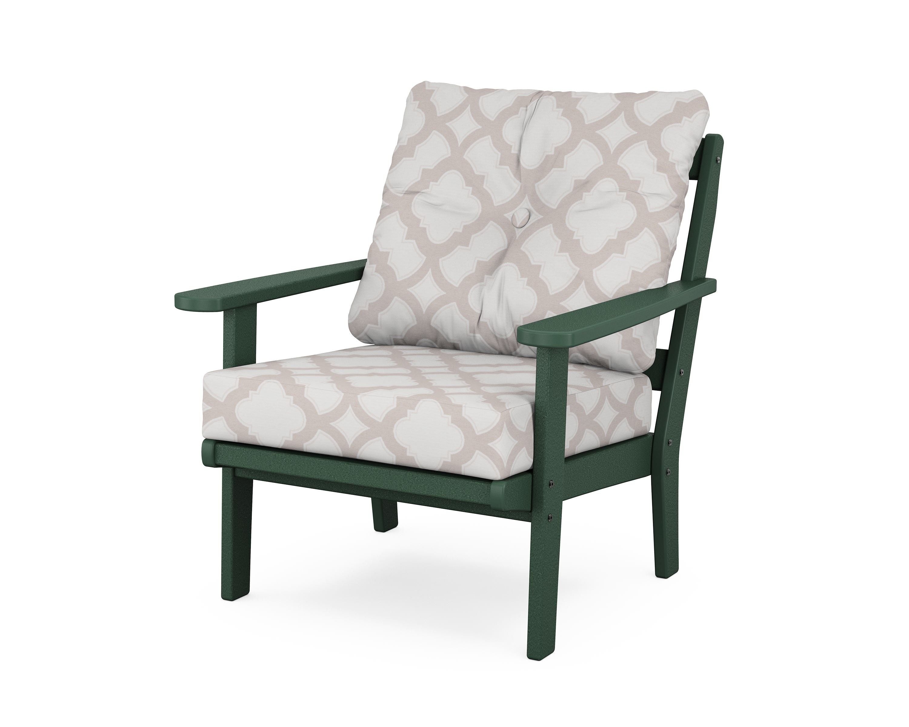 POLYWOOD® Mission Deep Seating Chair in Green / Trellis Dune Burlap