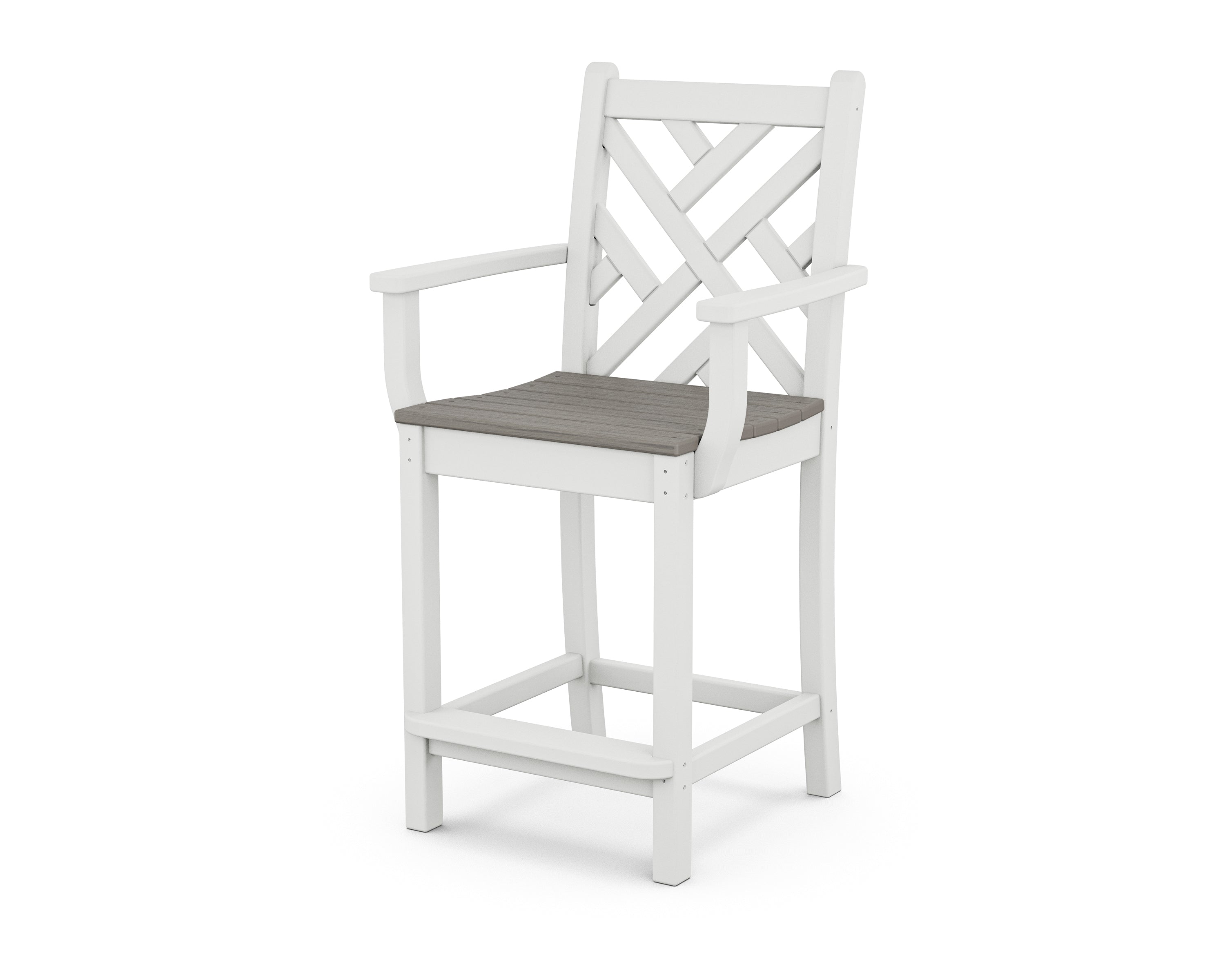 POLYWOOD® Chippendale Counter Arm Chair in White / Driftwood