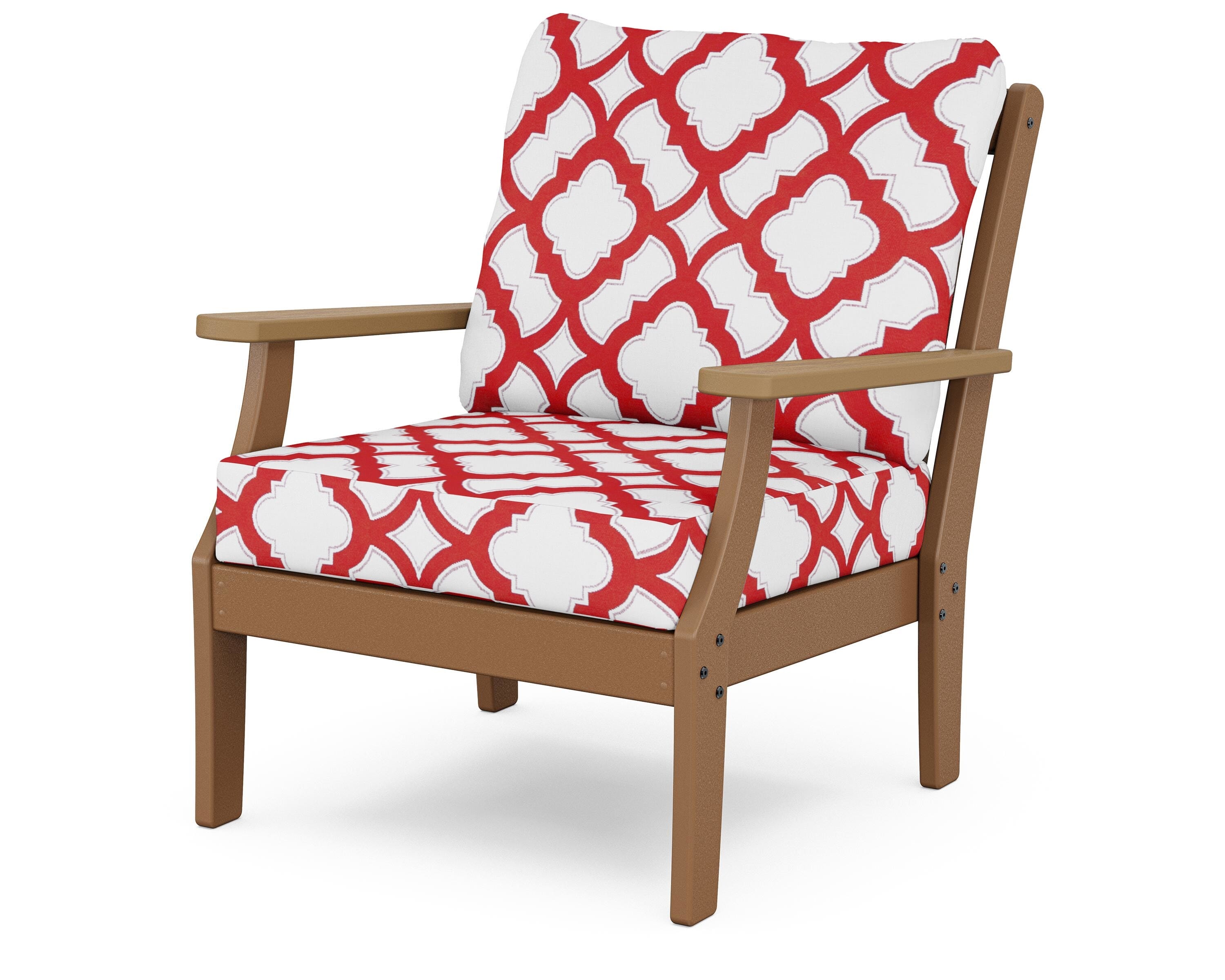 POLYWOOD® Braxton Deep Seating Chair in Teak / Natural / Trellis Crimson
